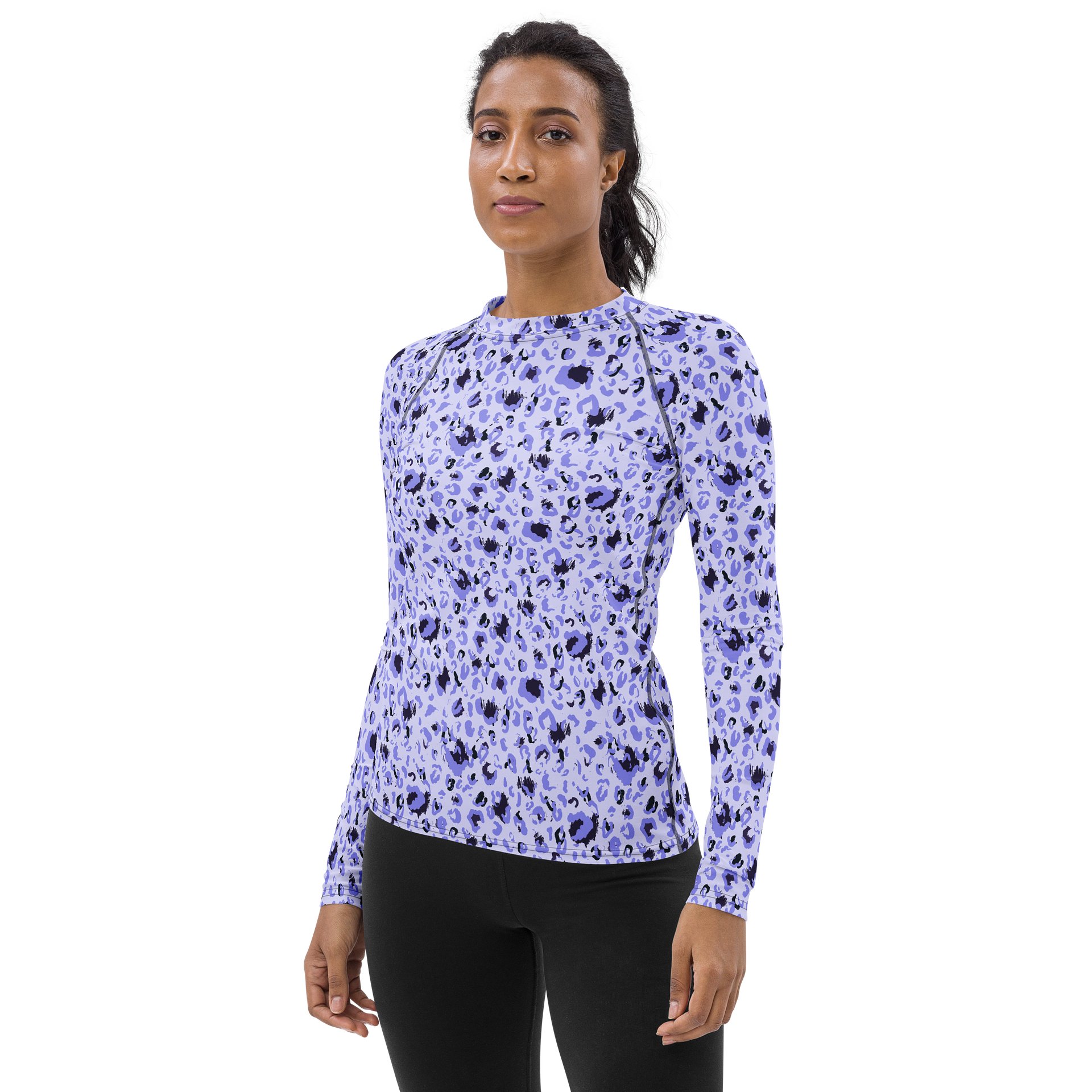 Bold Purple Leopard Spots Women’s Rash Guard product image (3)