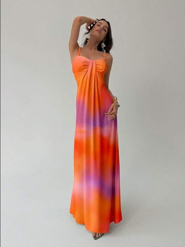 ADLEST Elegant Retro Polka Dot Print Women's Maxi Slip Dress, Polka Dot Dress, Suitable For Party, Vacation, French Vacation, Elegant Date,Summer Dresses product image (1)