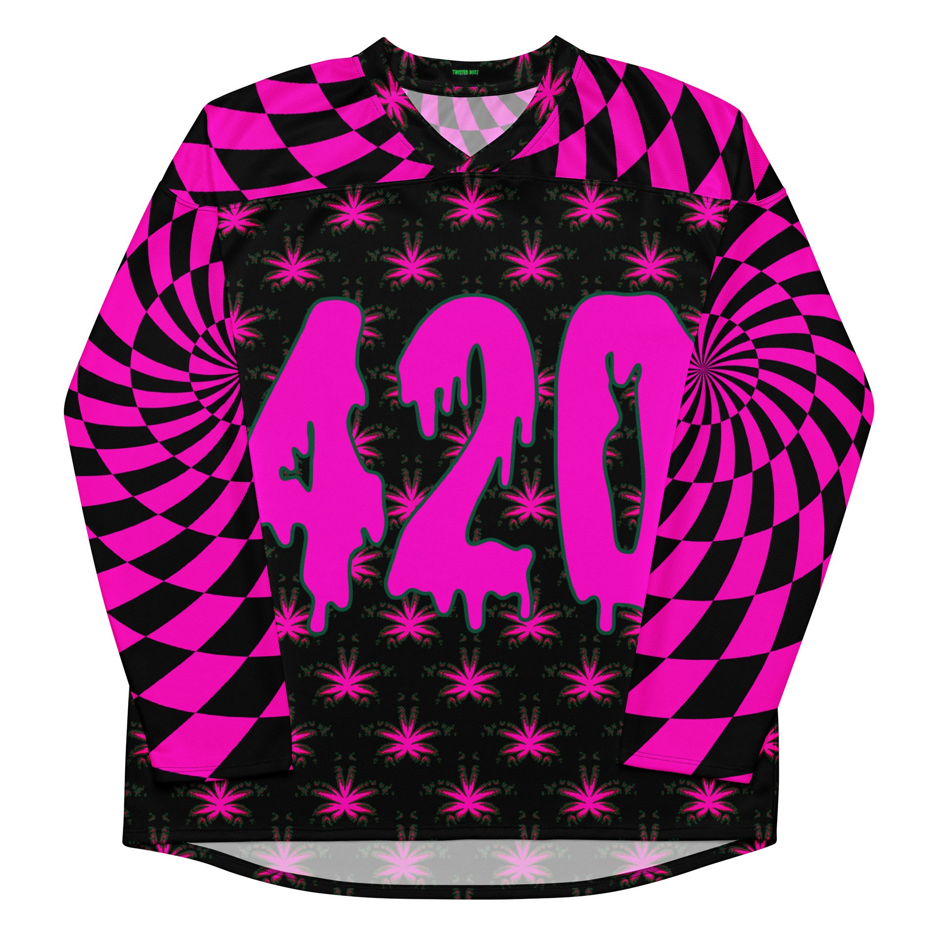 Twisted 420 Rave Hockey Jersey, Trippy Techno EDM Top, Psychedelic Spiral Cannabis Clothing, Weird Weed Festival Wear, Pot Leaf Stoner Shirt product image (7)