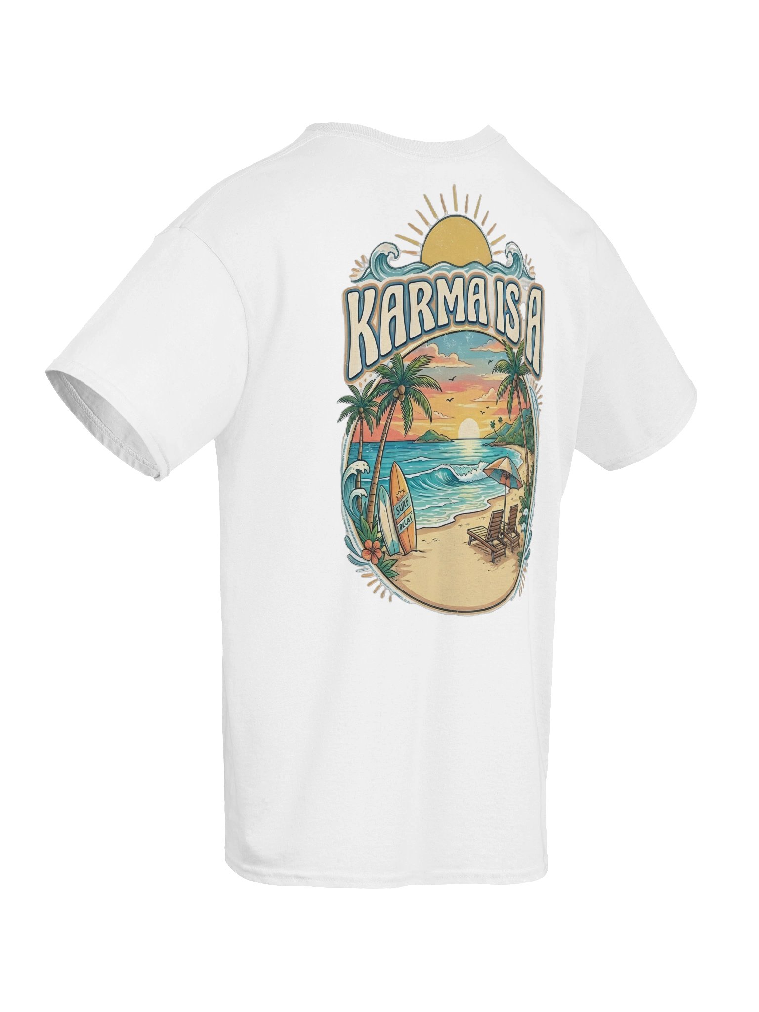Karma Is A... Retro Beach Vibes Unisex T-Shirt – Karma ART 2026 Edition product image (3)