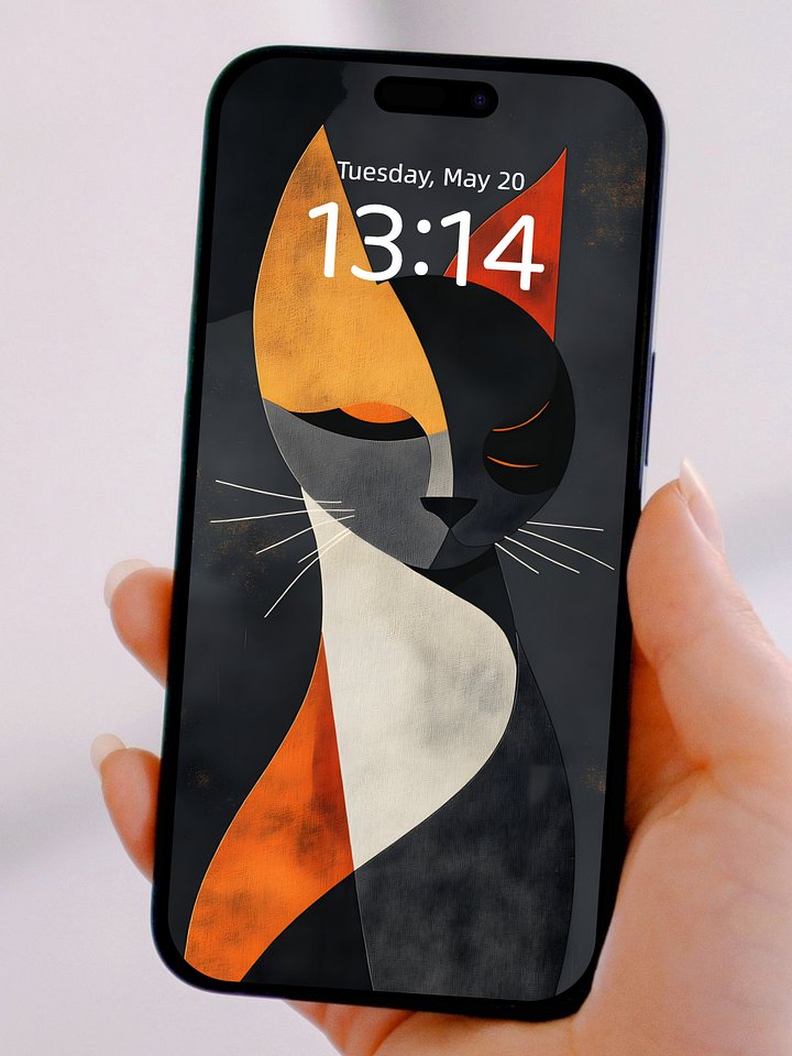 Abstract Geometric Cat Phone Wallpapers: 4K HD, Bring Modern Artistic Flair to Your Phone Screen product image (2)