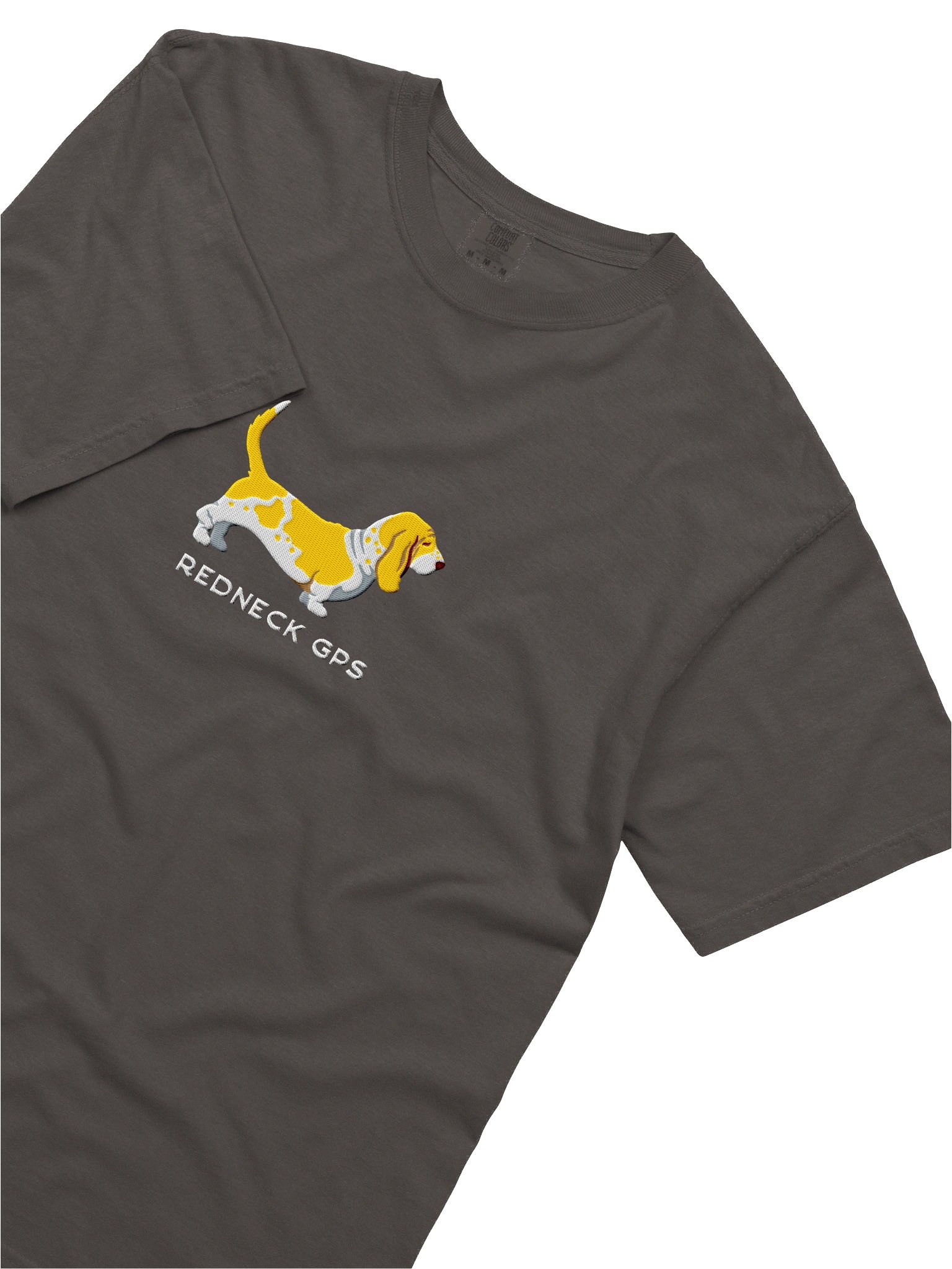 Redneck GPS T-Shirt(Embroidered) of a Basset Hound(Lemon & White) product image (8)