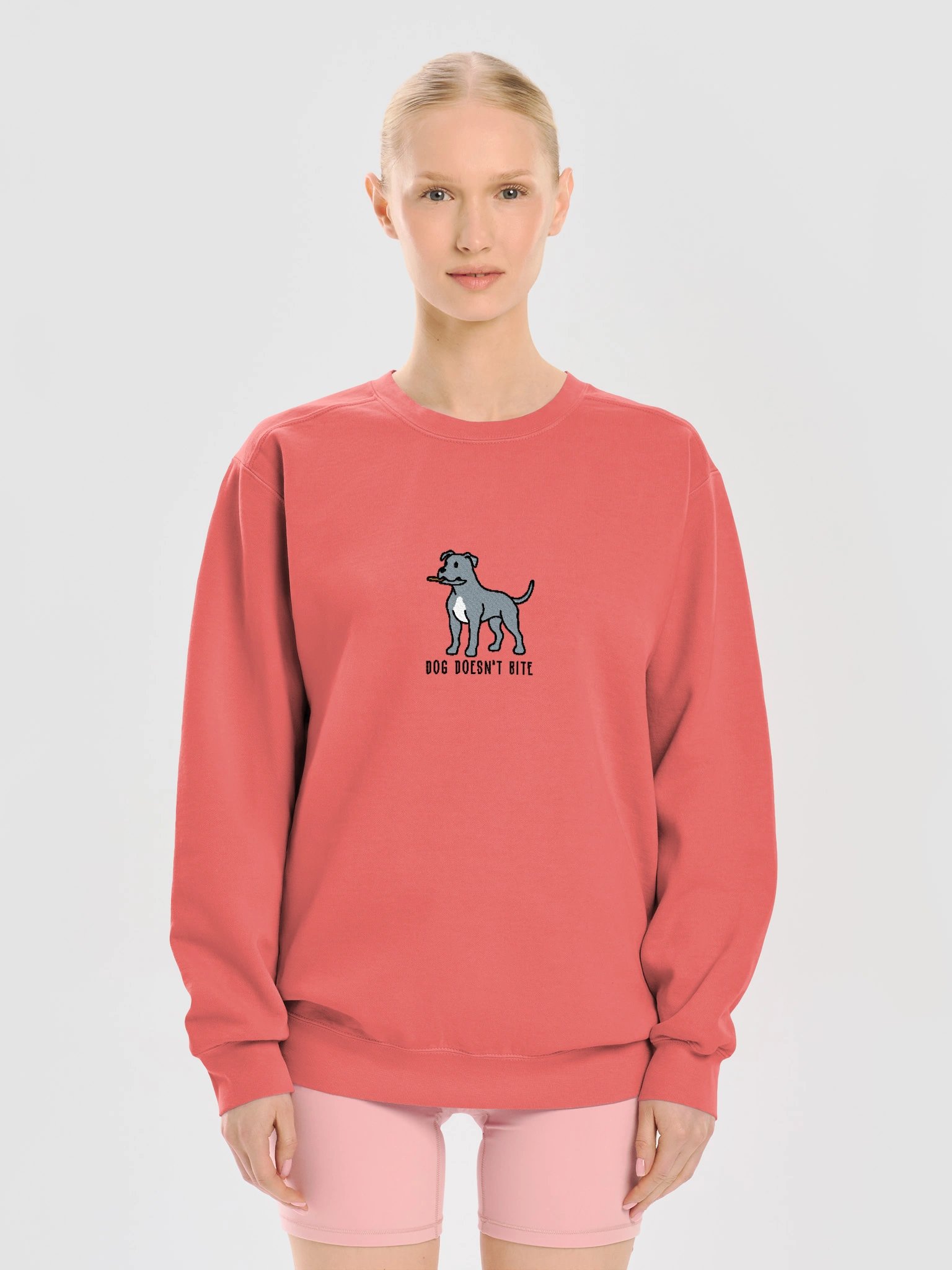 Dog Doesn't Bite Funny Chibi-Style Embroidered Premium Sweatshirt for Pit Bull Terrier(Blue) Owners product image (21)