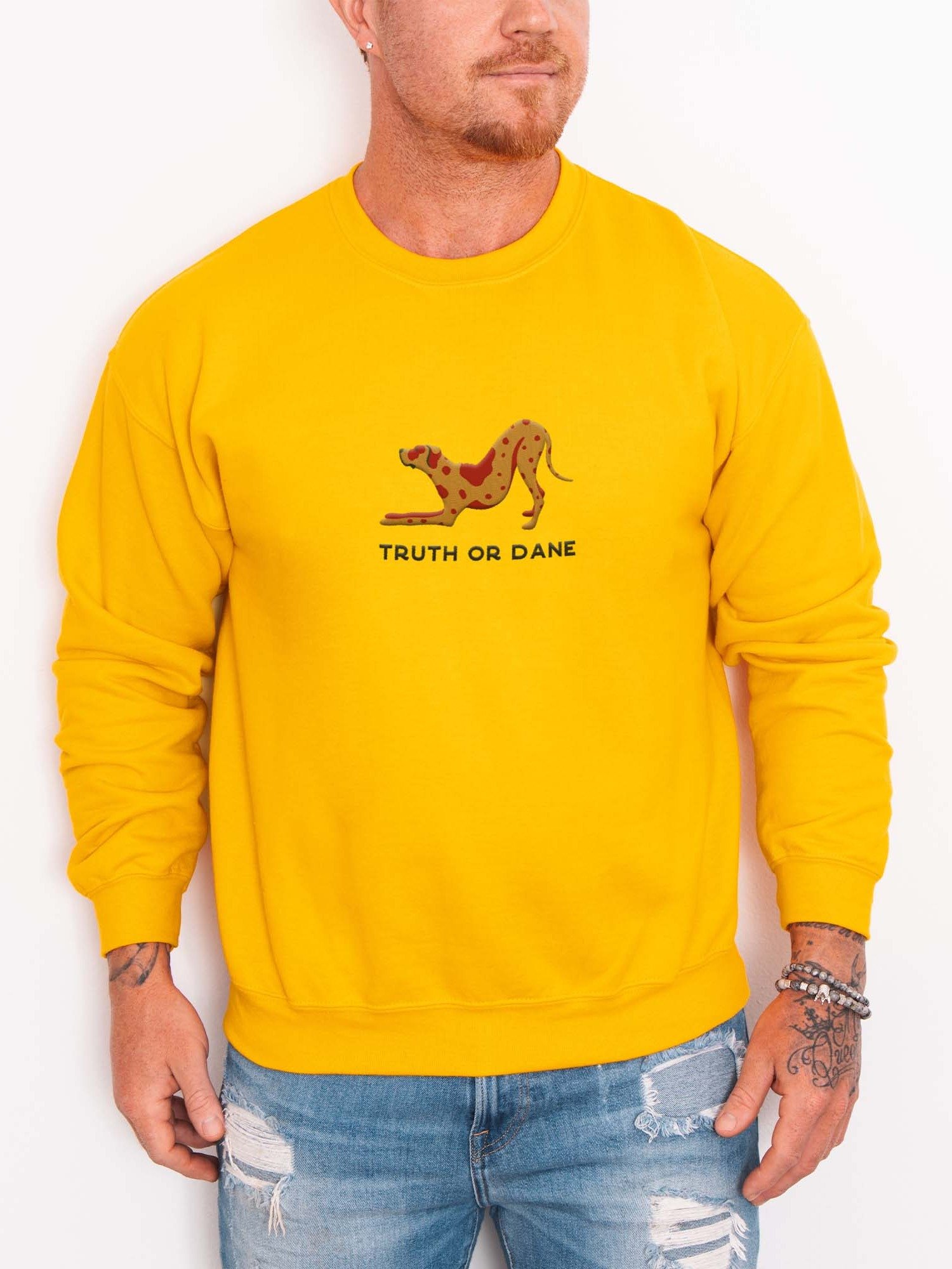 Truth or Dane Sweatshirt (Embroidered) of a Great Dane(Chocolate Merle) product image (2)
