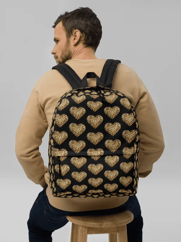 Leopard Skin Farbric Heart in Orange Gold - All-Over Print Backpack product image (3)