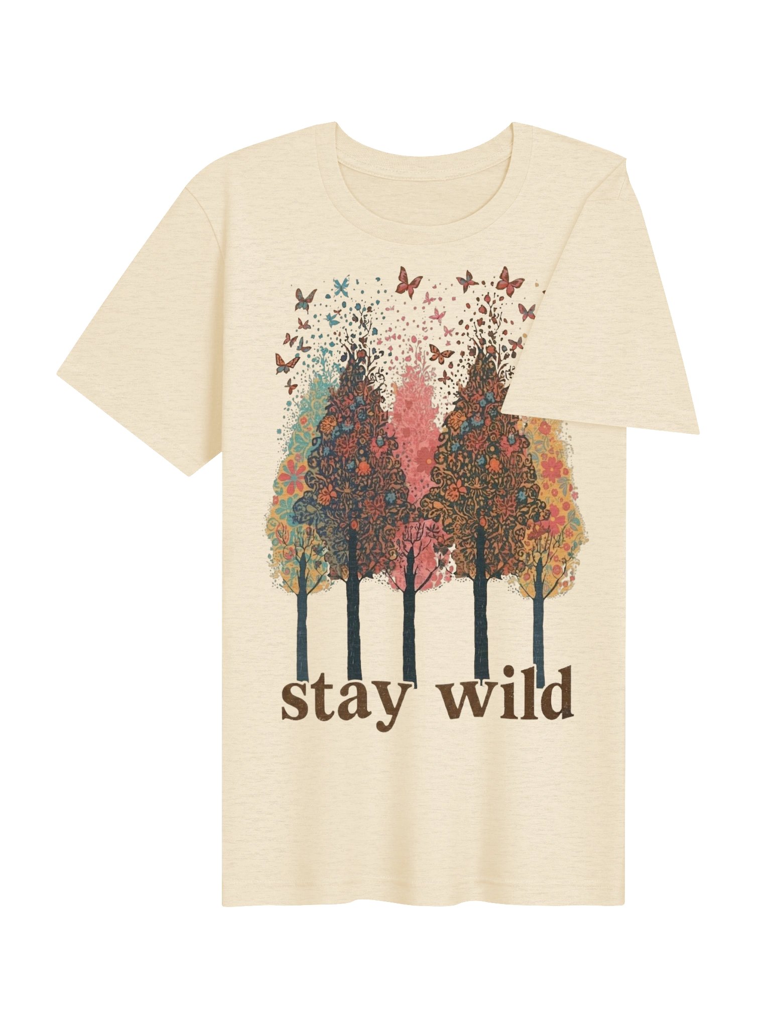 Stay Wild Boho Nature Lover Tee, Floral Butterfly Graphic Shirt product image (5)