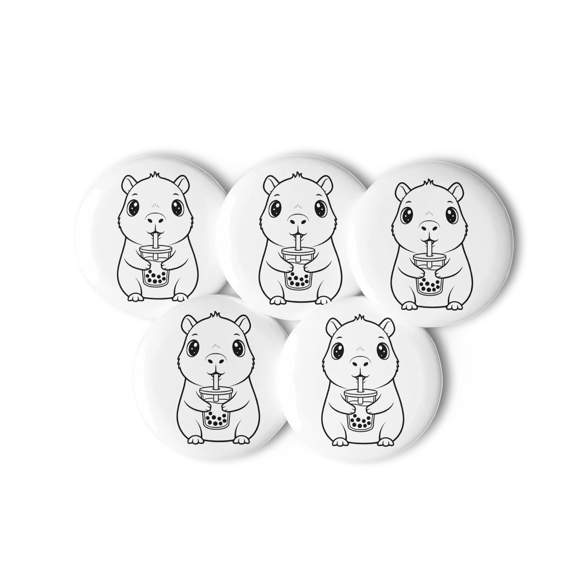 Capybara Pin Buttons Kawaii Animal Design Bubble Tea Pin Set Cute Boba Buttons (Set of 5) Party Favors product image (2)