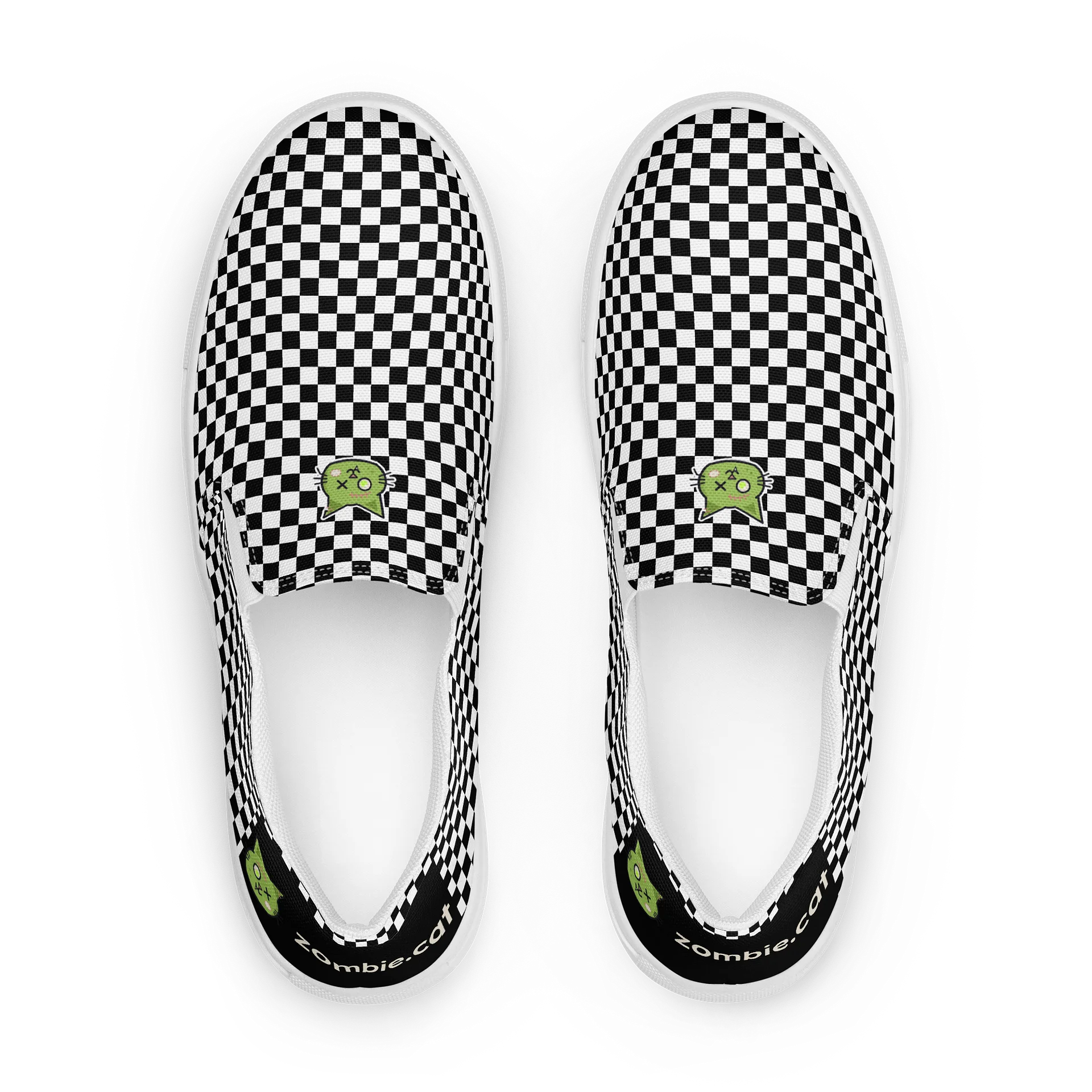 Nyanbie Checkerboard Zombie Cat Men's Slip-On Canvas Shoes product image (1)