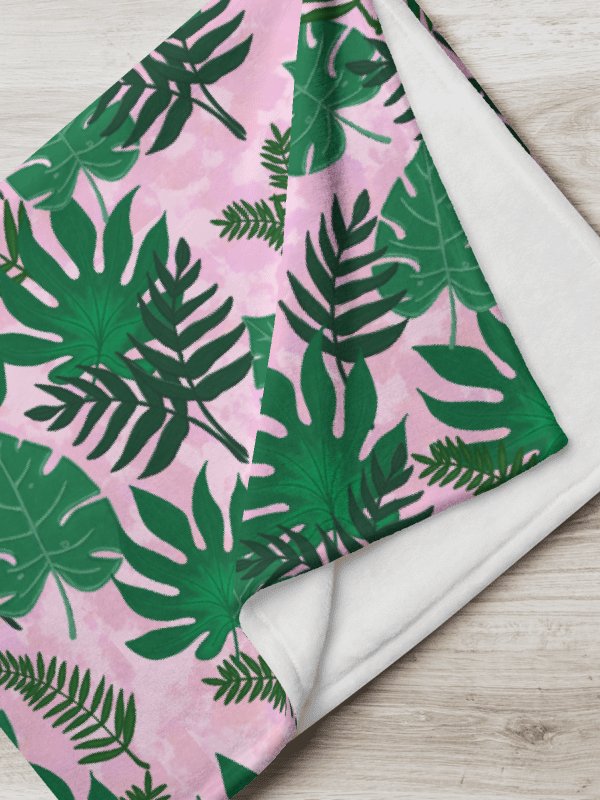 Jungle Leaves Pattern Throw Blanket- Pink Background product image (1)