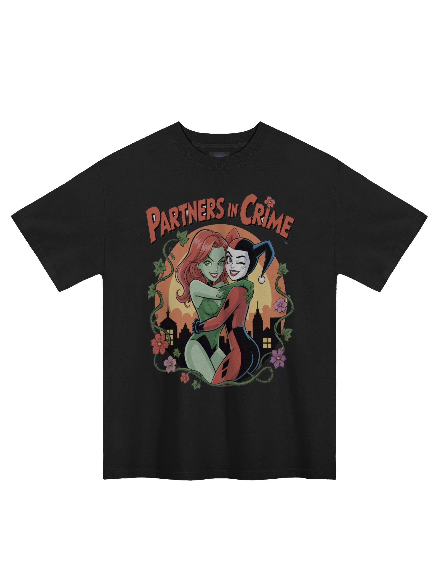 Toxic Embrace: Harley Quinn & Poison Ivy Partners in Crime Oversized Faded T-Shirt product image (3)