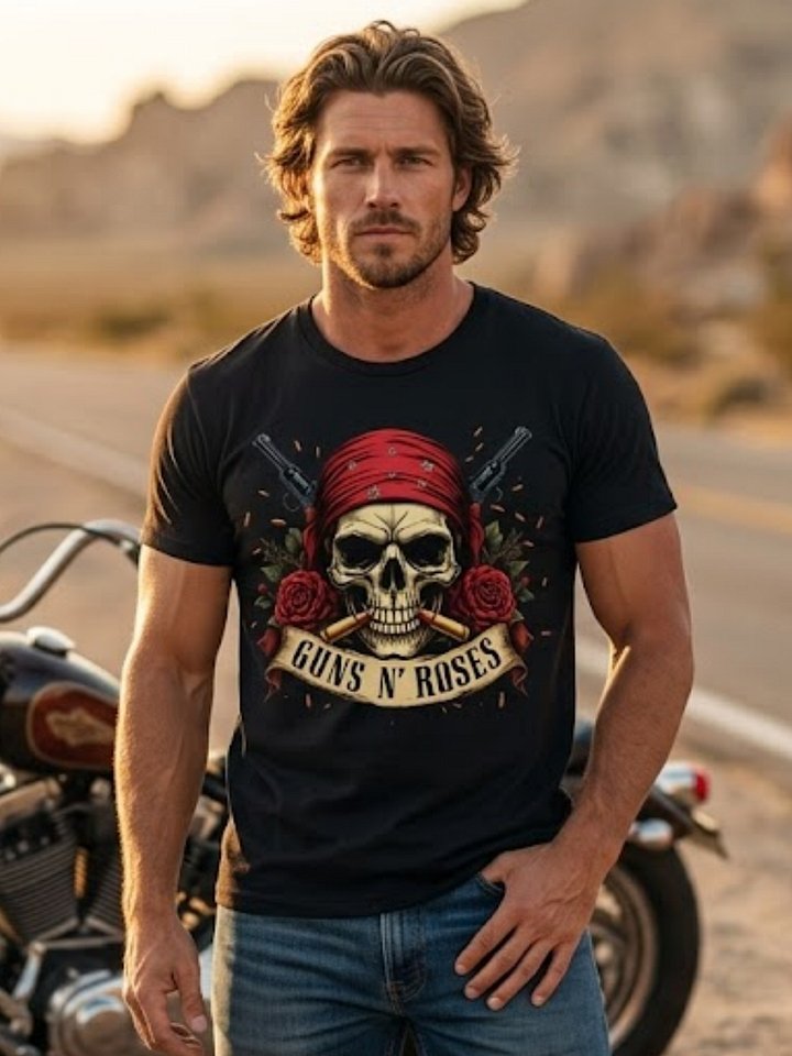 Guns N' Roses Skull T-Shirt | Revolvers Roses Graphic Tee | Appetite for Destruction Collector Band Shirt product image (1)
