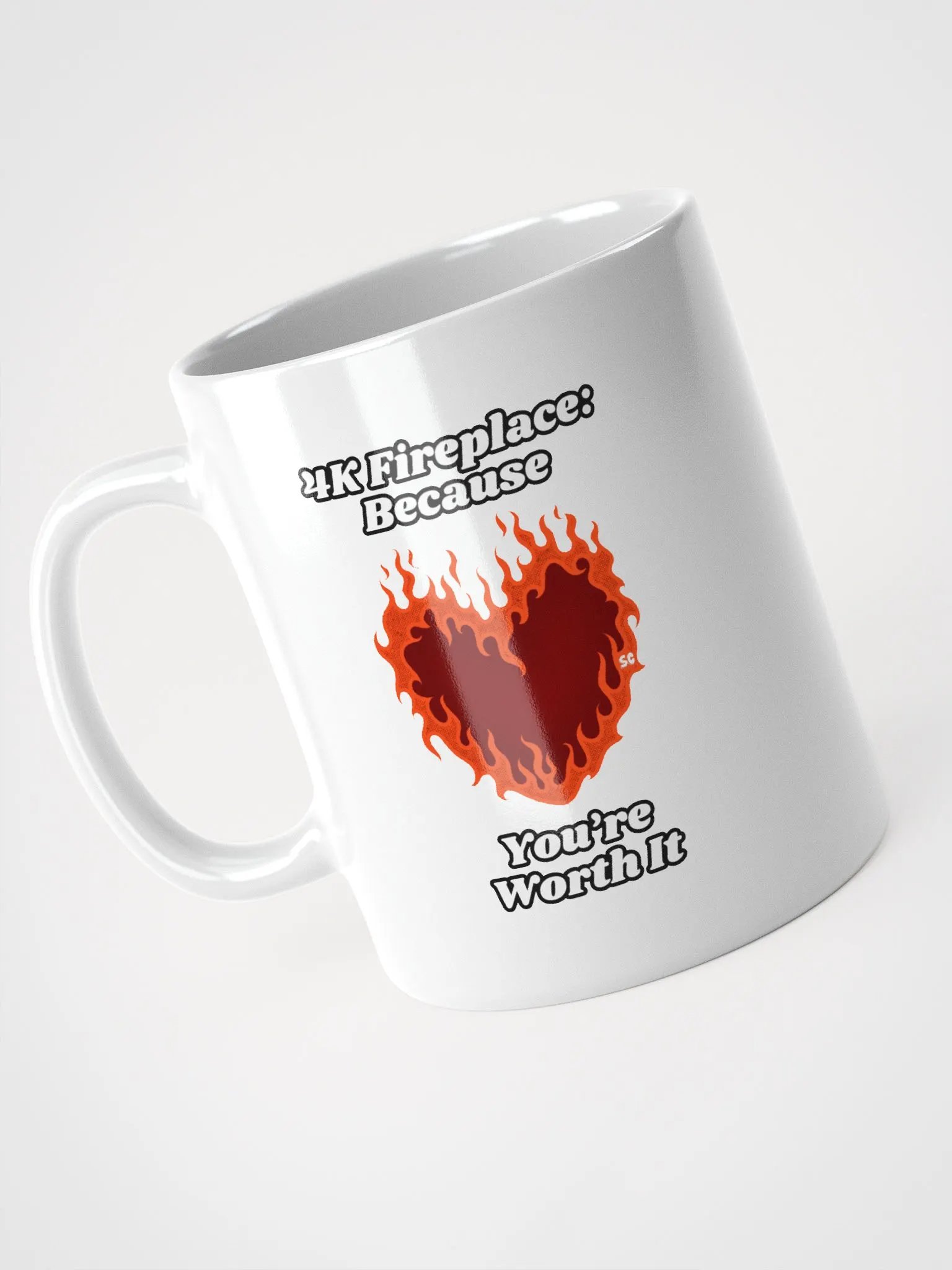 Flaming Heart - 4K Fireplace: Because You're Worth It | White Glossy Mug product image (3)