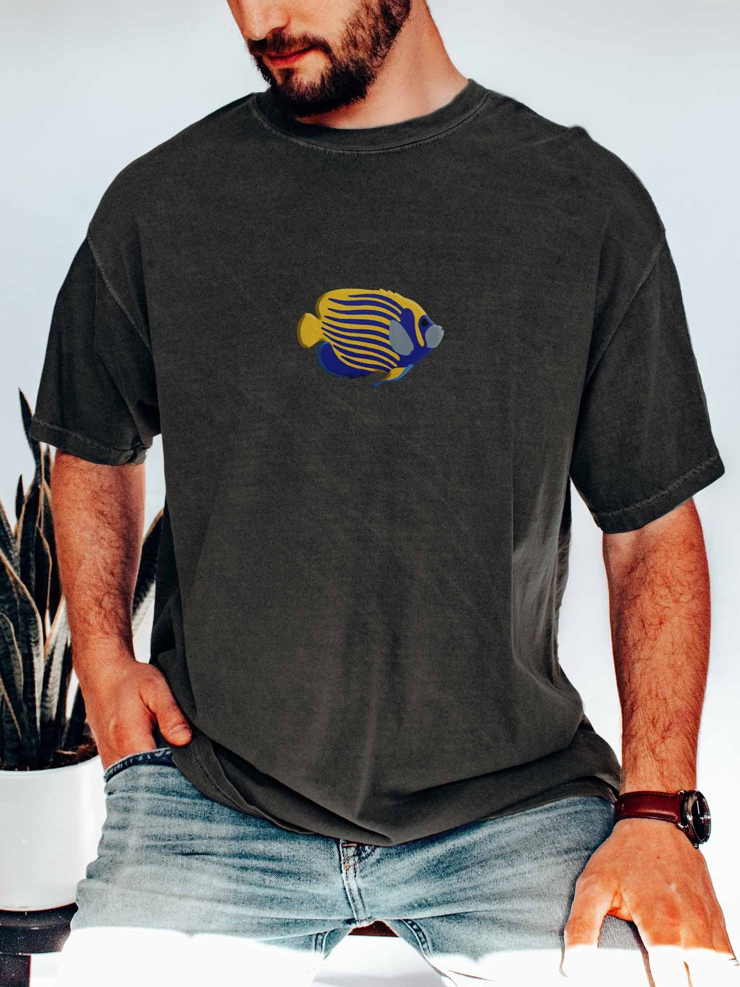 Emperor Angelfish Embroidered Shirt | Pomacanthus imperator Reef Fish Tee | Saltwater Aquarium Apparel product image (2)