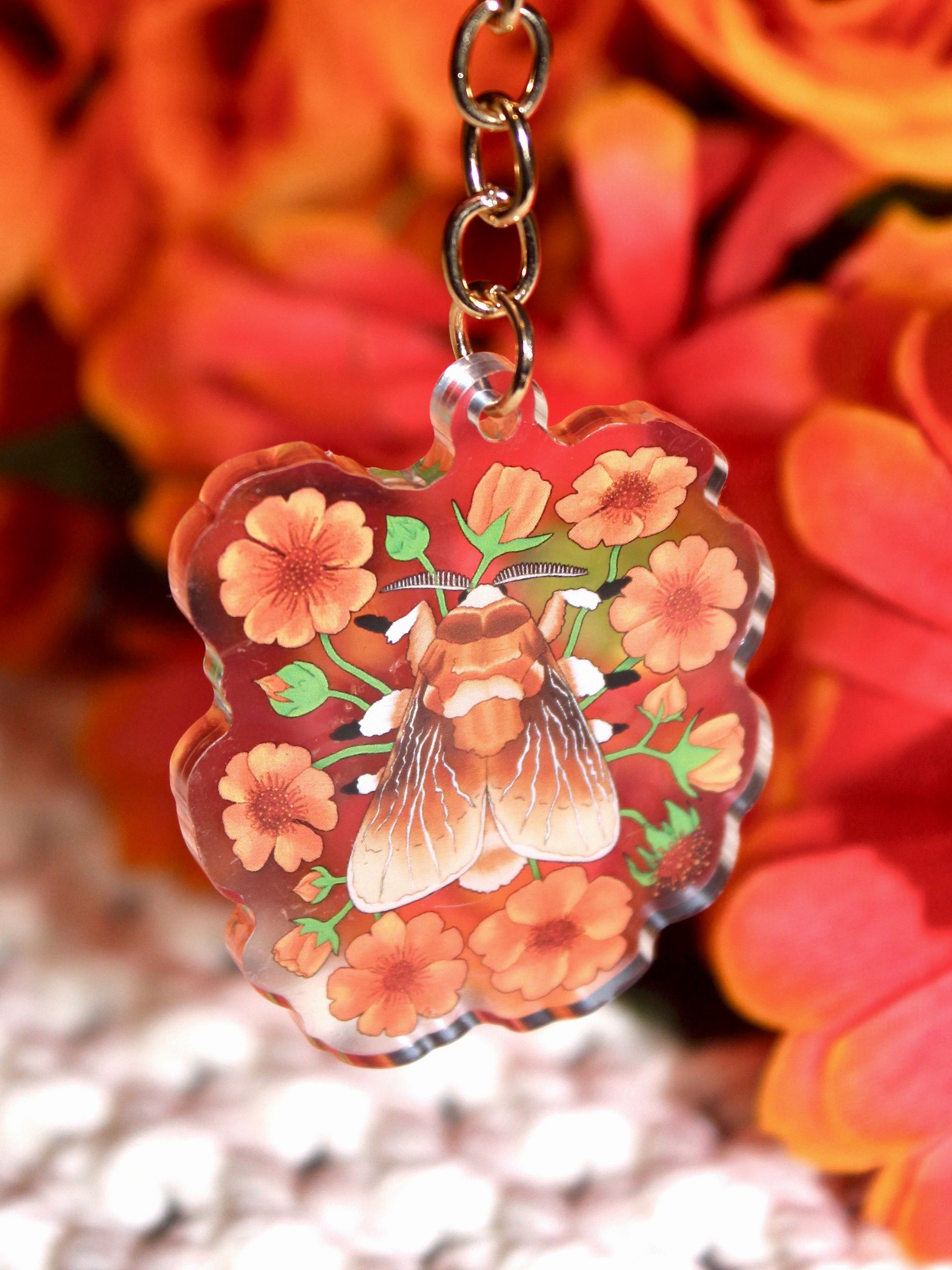 Floral Southern Flannel Moth Acrylic Keychain product image (1)