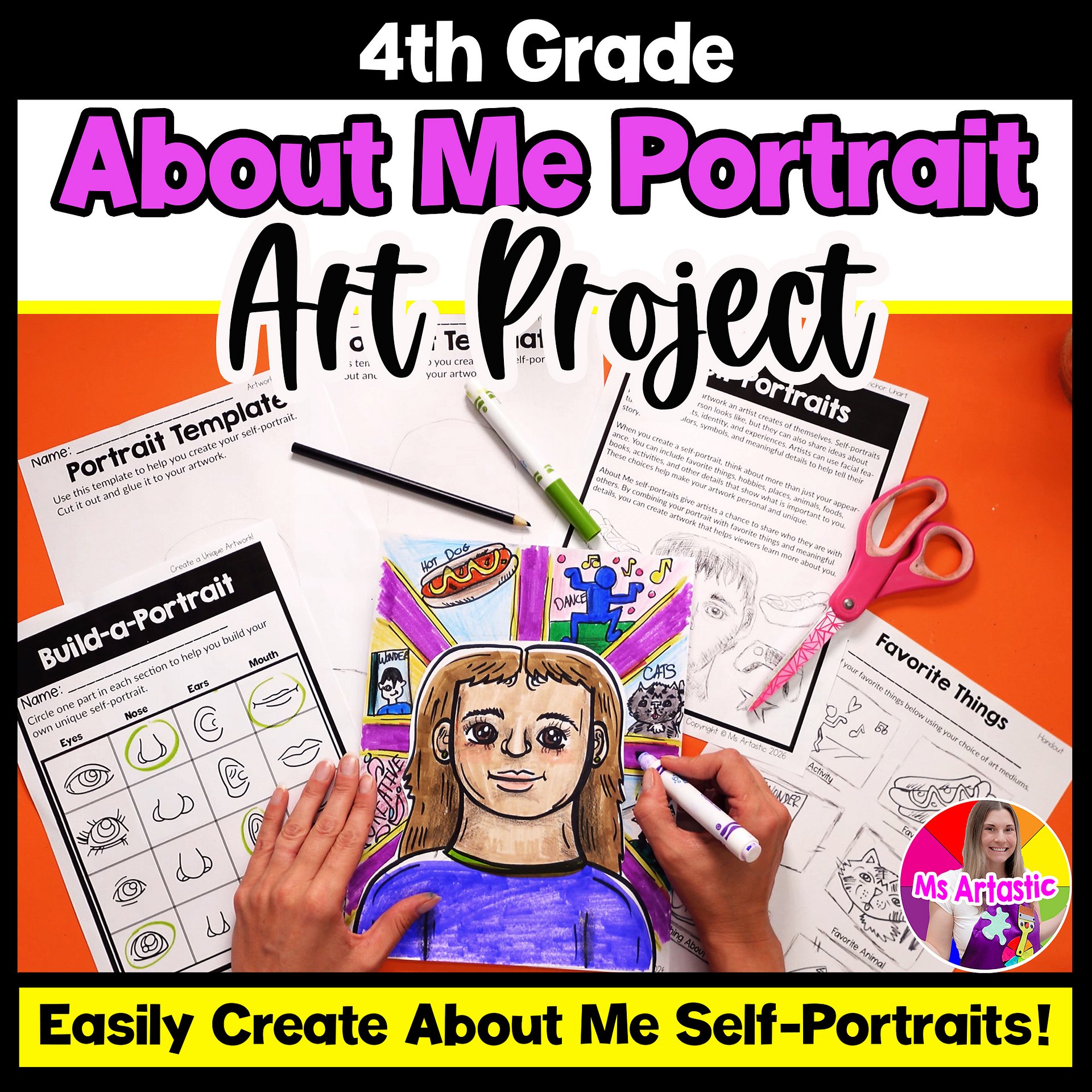 4th Grade About Me Grade 4 Self Portrait Art Project Art Lesson Back to School product image (1)