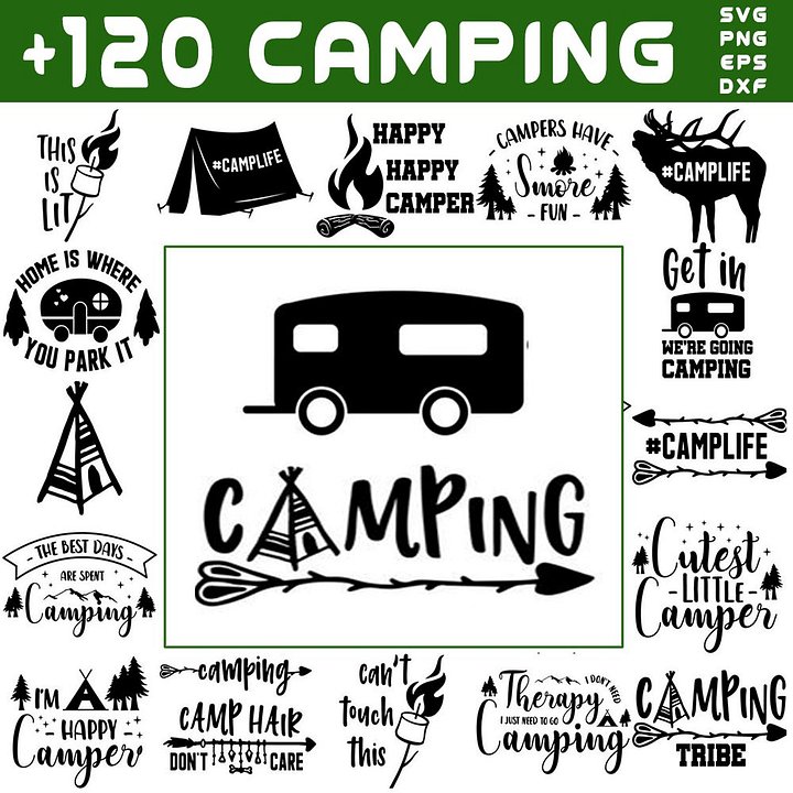 120 Camping SVG Bundle for Cricut | Camper SVG PNG DXF EPS | Camp Life SVG Files for Mugs & Shirts Instant Download product image (1)