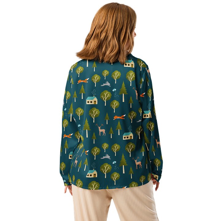 Cozy Cabin and Forest Animals Ladies Long Sleeve Pajama Top product image (2)