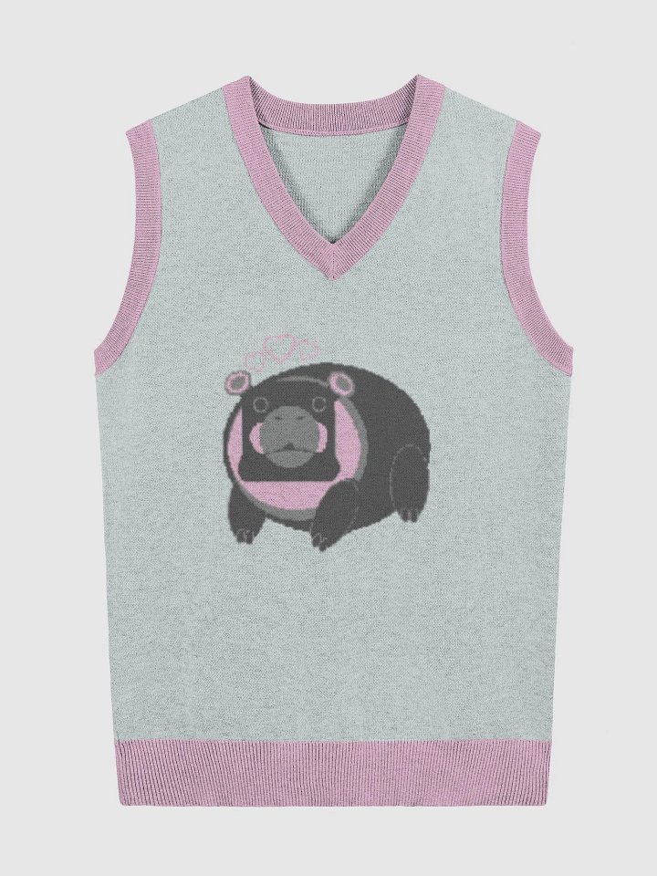 Cozy Moo Deng Love Knitted V-Neck Vest product image (1)