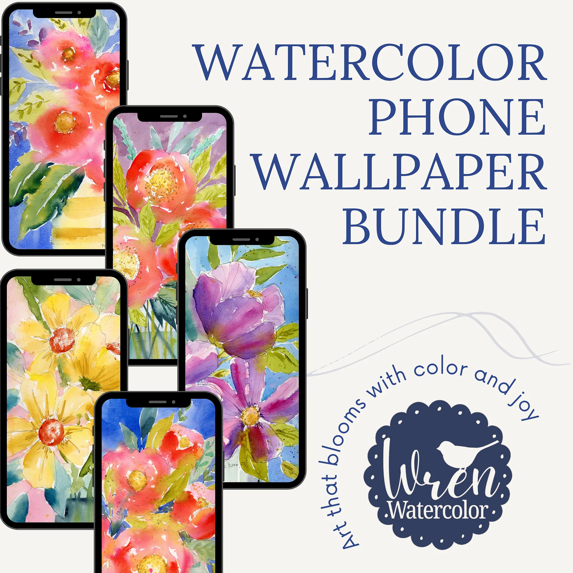 Bloom Bundle - 5 Original Watercolor Phone Wallpapers product image (3)