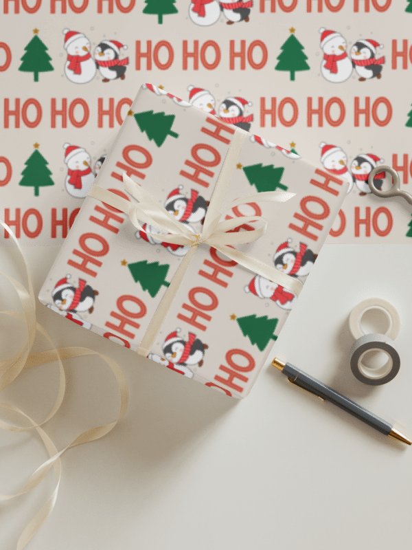Christmas Cheer Wrapping Paper Set (3 Sheets) - Holiday Icons, Snowmen & Penguins, Festive Dots product image (5)