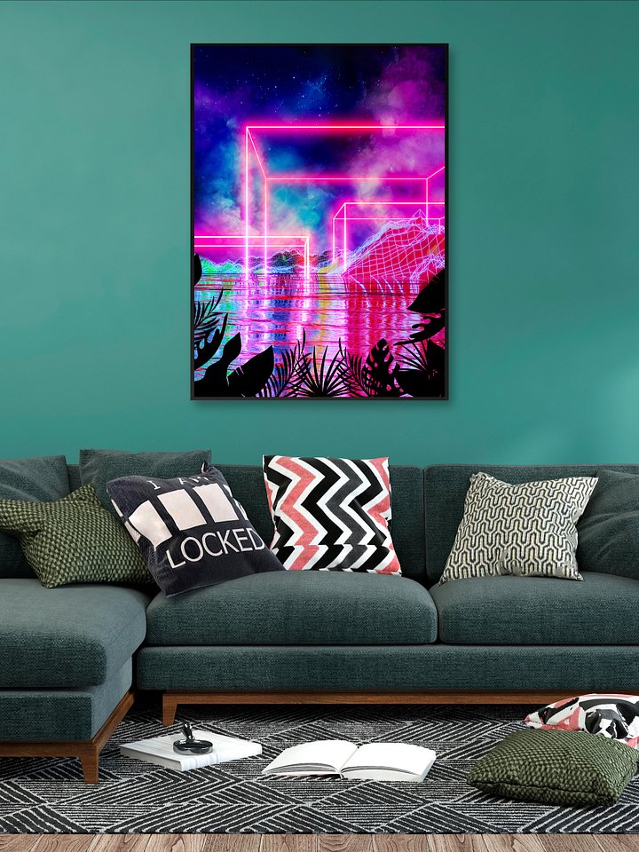Neon palms landscape: Cube [synthwave/vaporwave/cyberpunk] — Aesthetic retrowave poster product image (2)