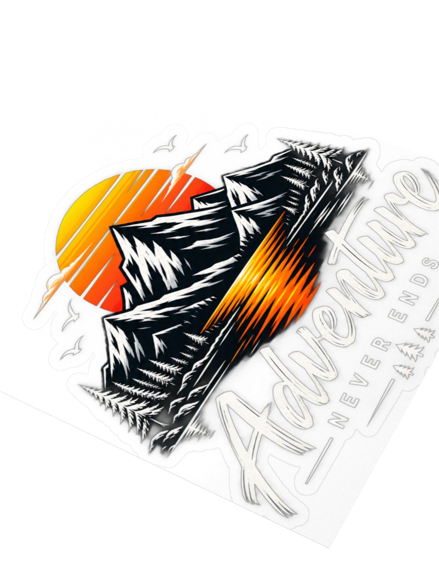 Japanese Mountain Adventure Die-Cut Sticker – Sunset Lake Outdoor Travel Decal product image (3)