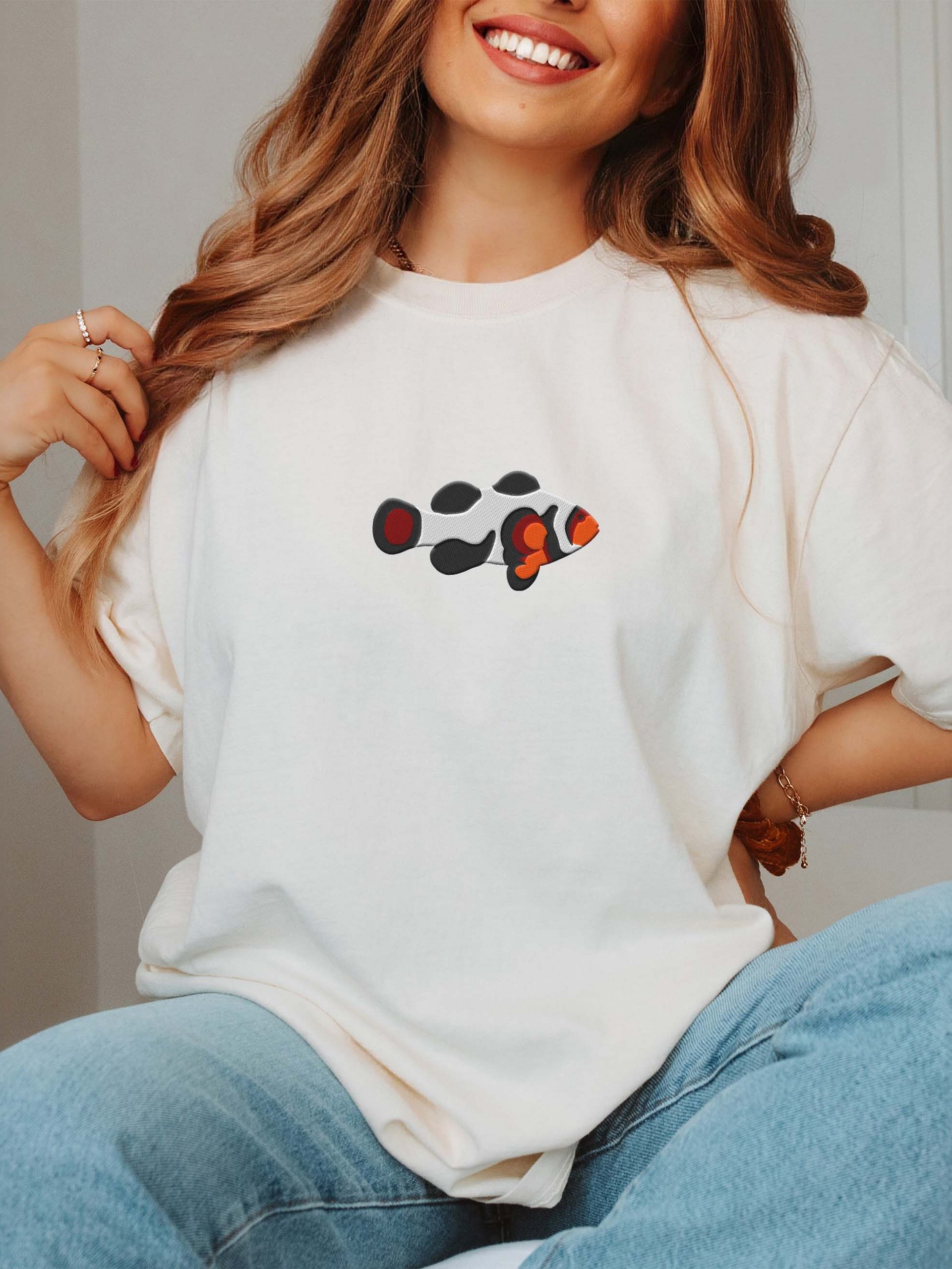Da Vinci Clownfish Embroidered Premium Shirt | Saltwater Reef Aquarium Fish & Marine Life Apparel product image (2)