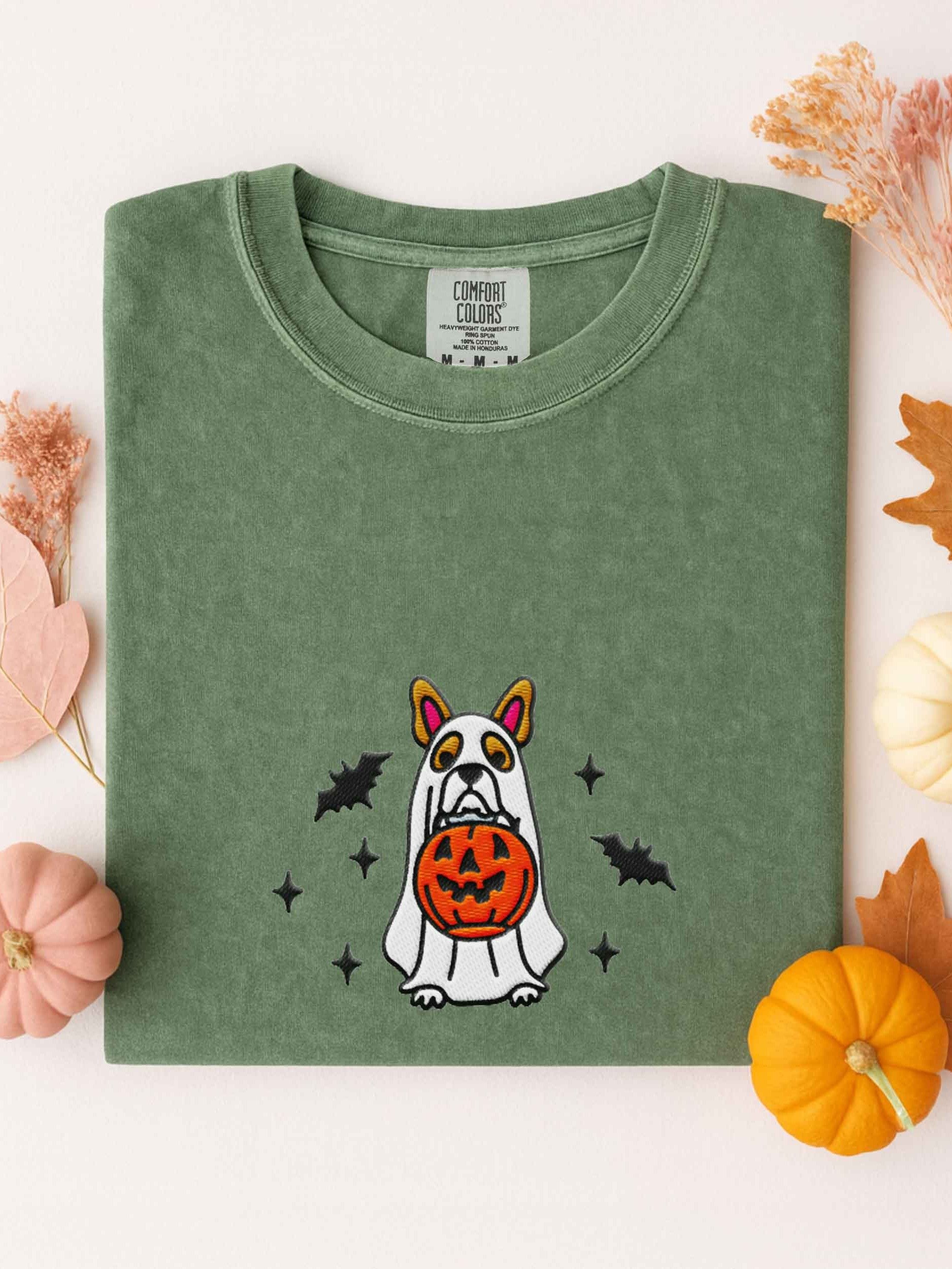 Halloween Boston Terrier(Brown & White) Embroidered T-Shirt product image (1)