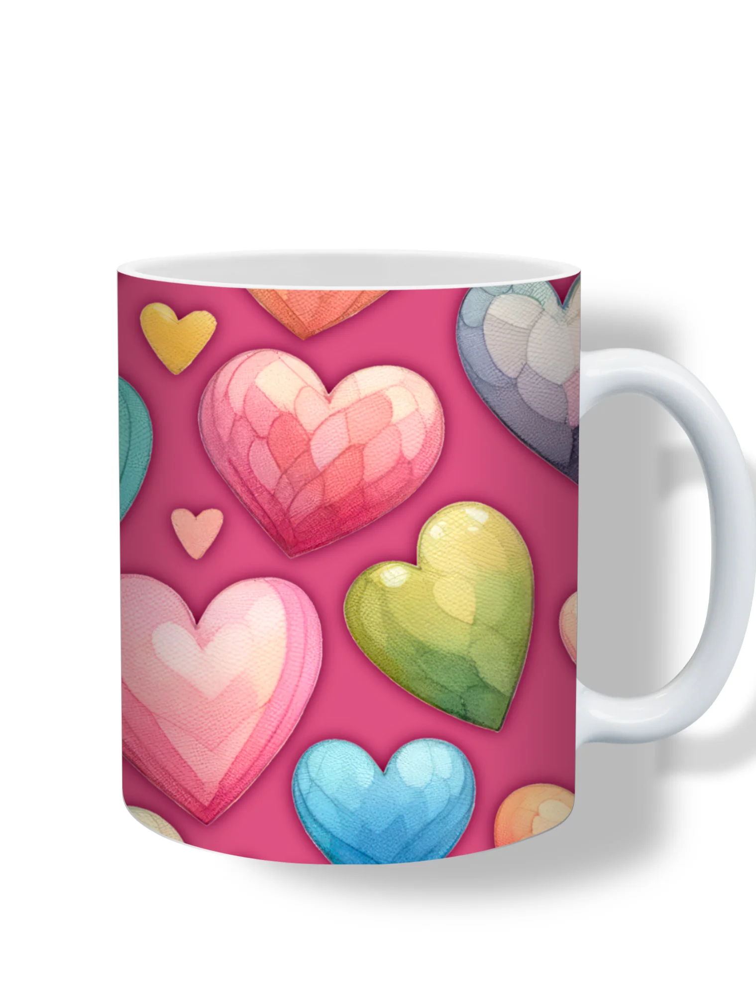 (Magenta) Colorful Hearts 11oz Coffee Mug – Cute and Romantic Love-Themed Ceramic Cup – Perfect for Valentine's Day, Anniversaries, or Daily Use product image (1)