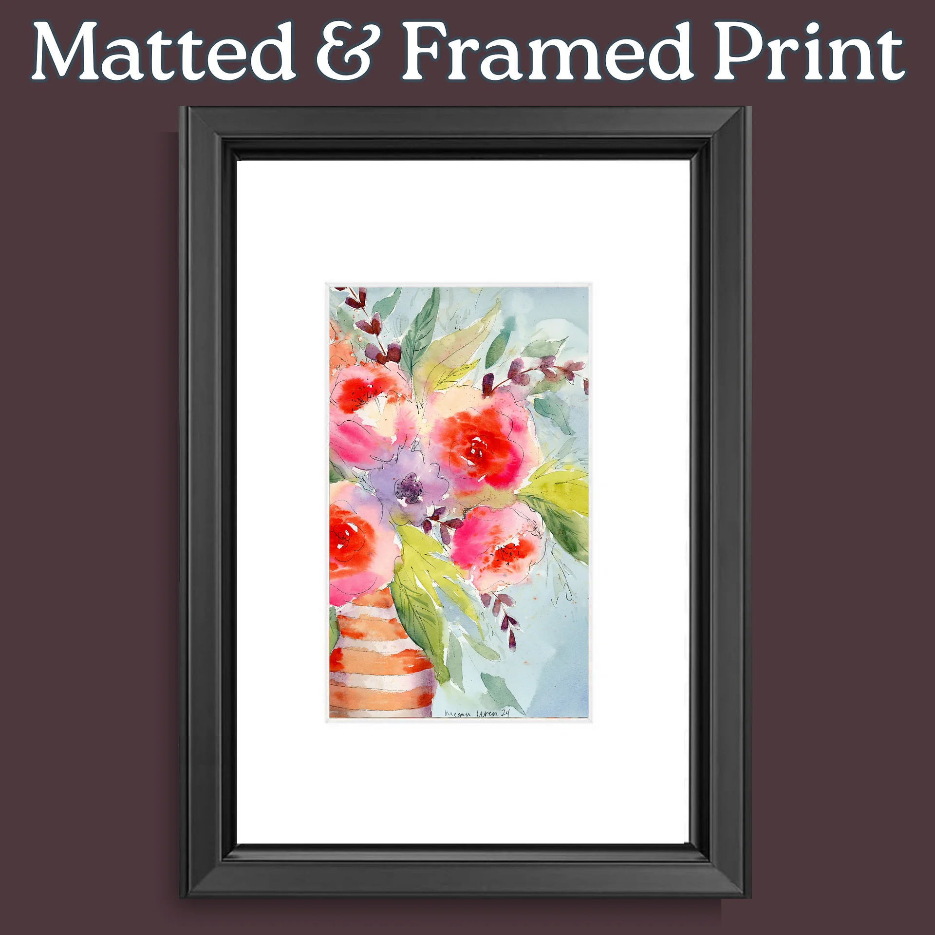Floral Watercolor Print - Orange Striped Vase product image (12)