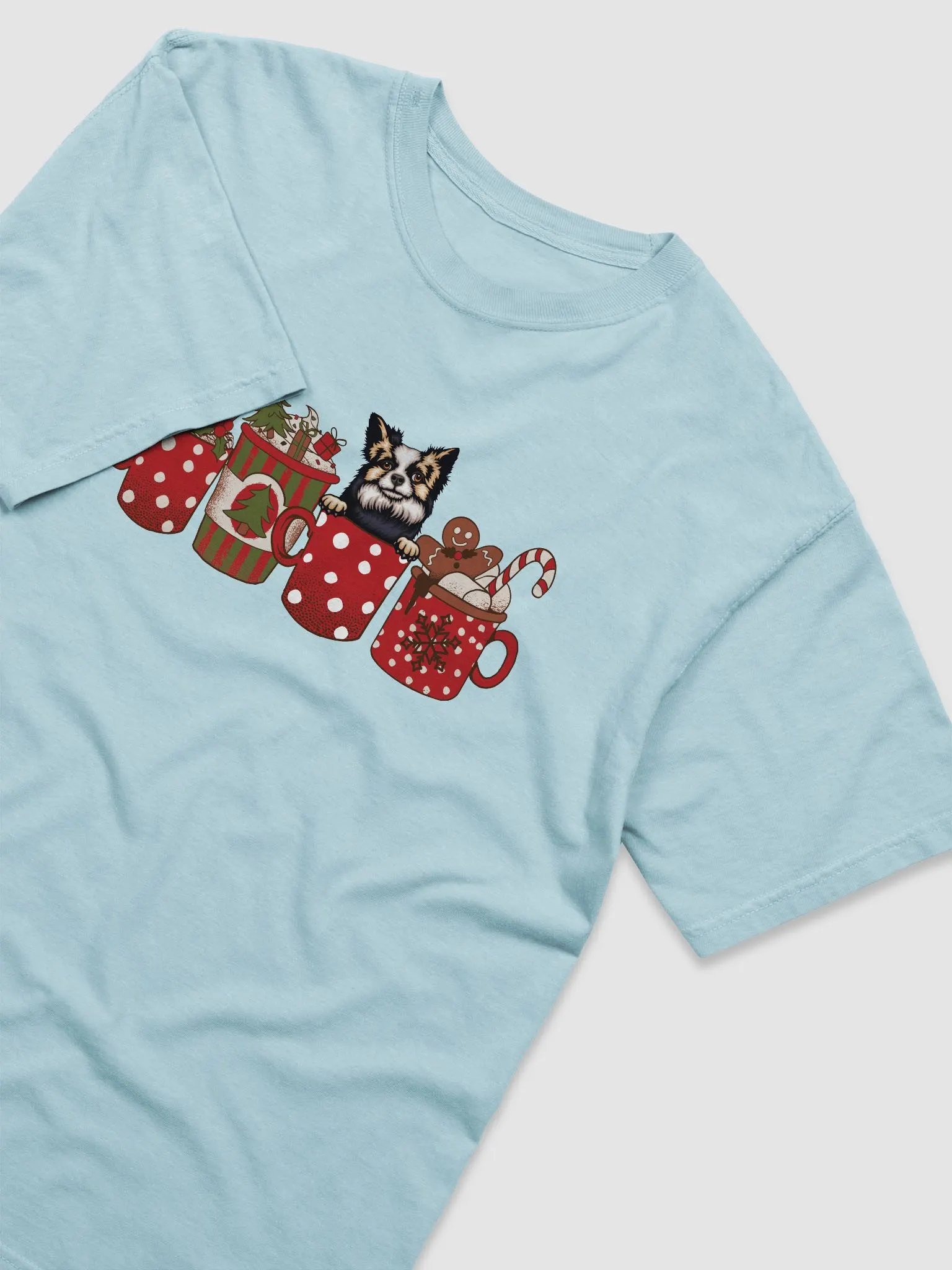 Cute Longhaired Chihuahua(2) in a Christmas Cup T-Shirt | Funny Christmas Pup in a Cup product image (11)