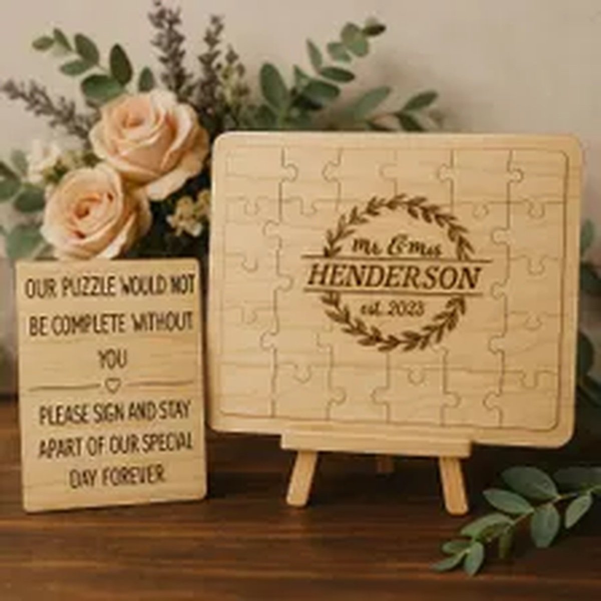 Wooden Wedding Puzzle Guest Book – Unique Custom Jigsaw Guestbook Alternative – Personalized Wood Guest Sign-In product image (1)
