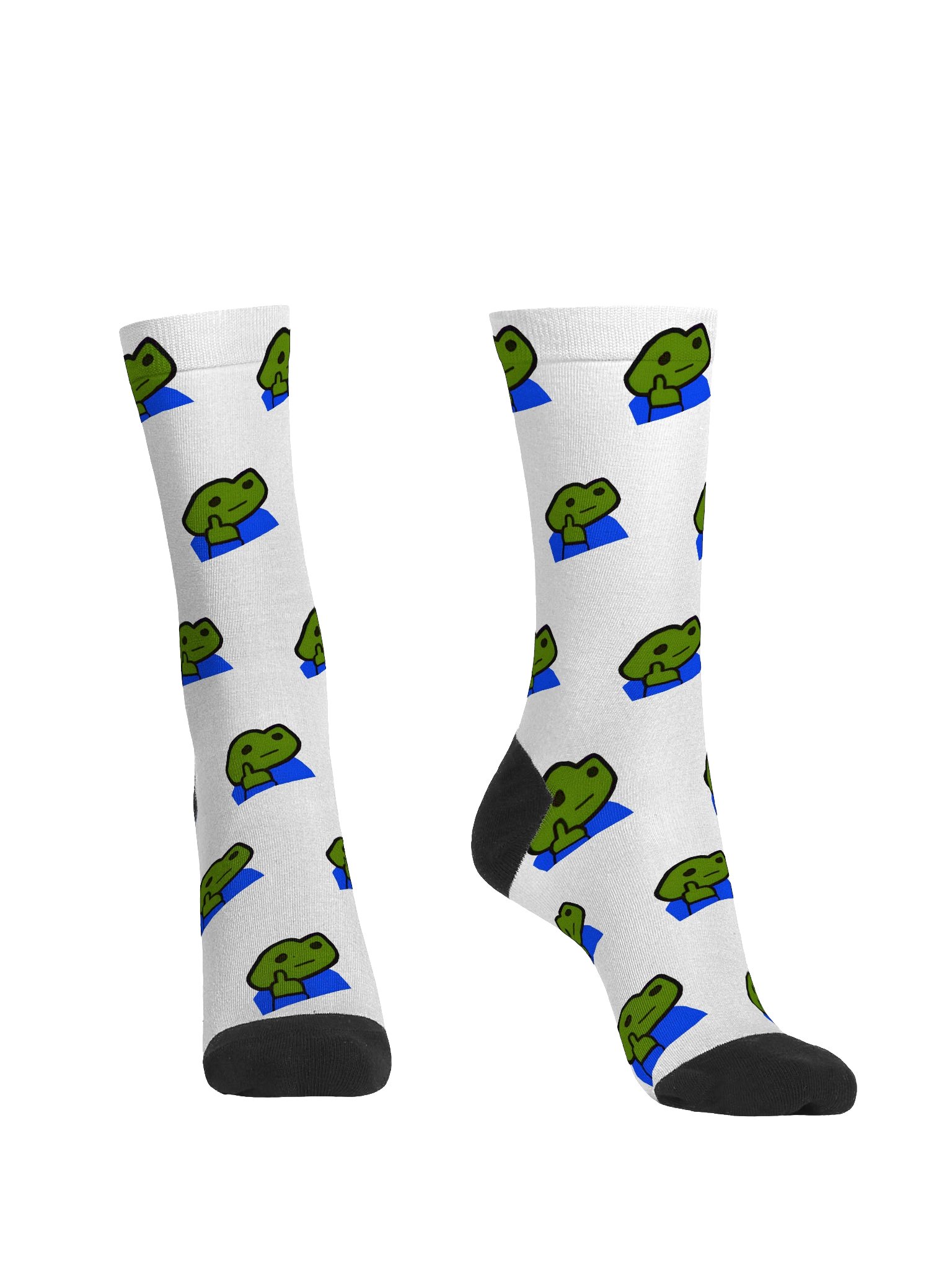 Premium Sustainable Crew Socks — Green Mascot & Blue Geo Tiles product image (2)