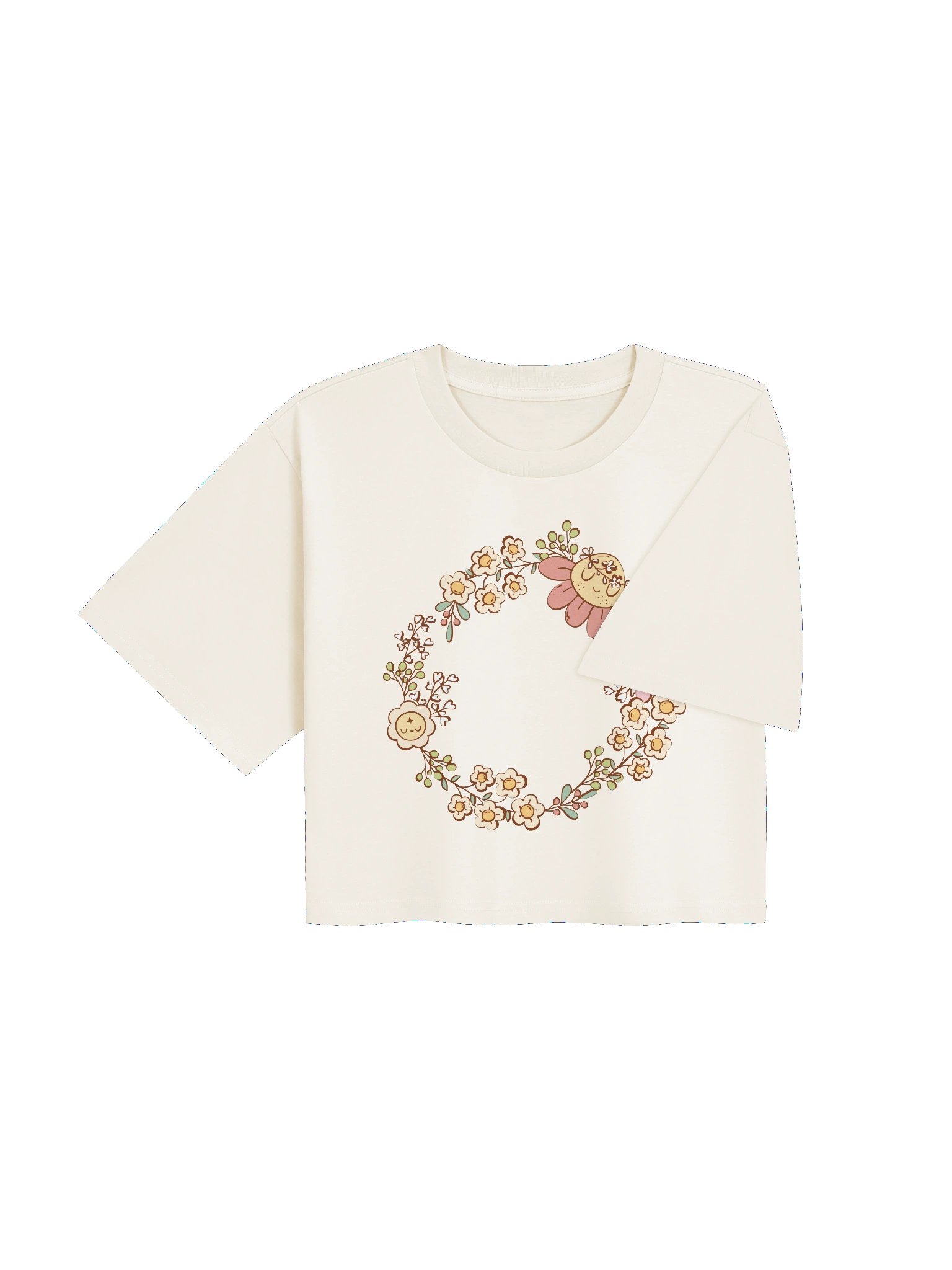Sunshine Wreath Crop Tee | Retro Floral Circle Character Crop Top product image (36)