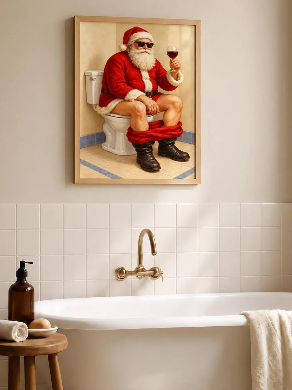 Funny Santa Toilet Print, Christmas Bathroom Wall Art, Sunglasses and Wine Poster, Quirky Holiday Decor, Printable Gift for Cozy Powder Room product image (7)