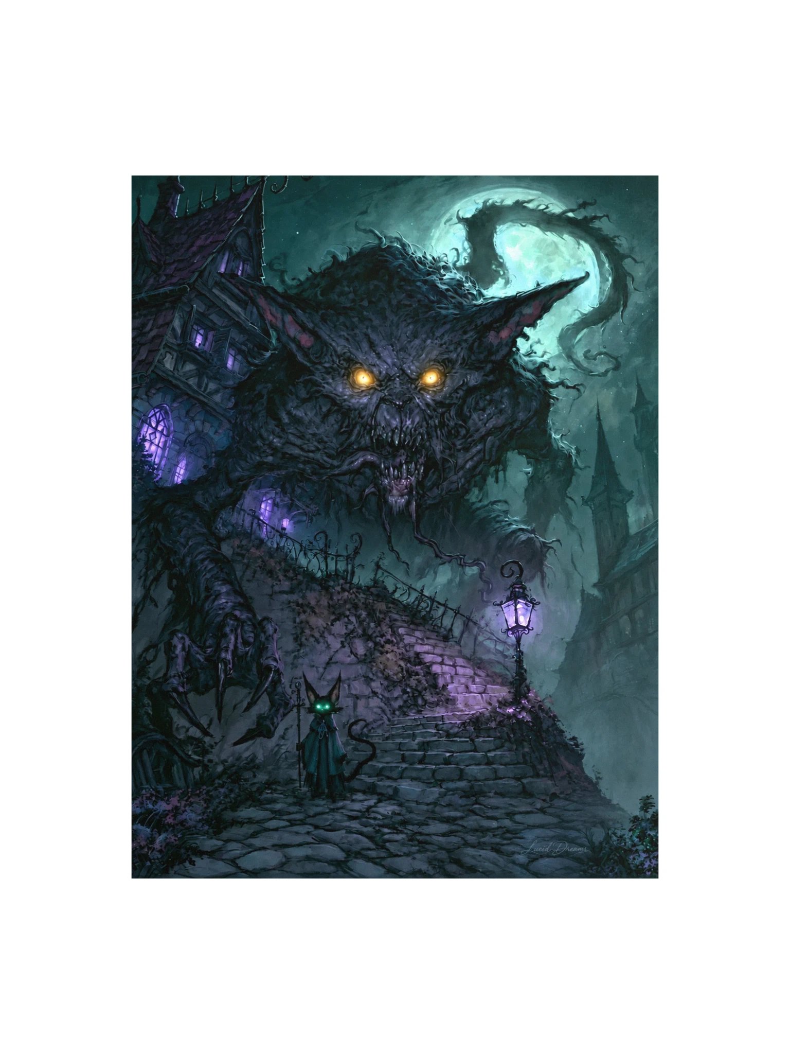 Moonlit Black Cat Art Print — The Cat at the Edge of Midnight product image (1)