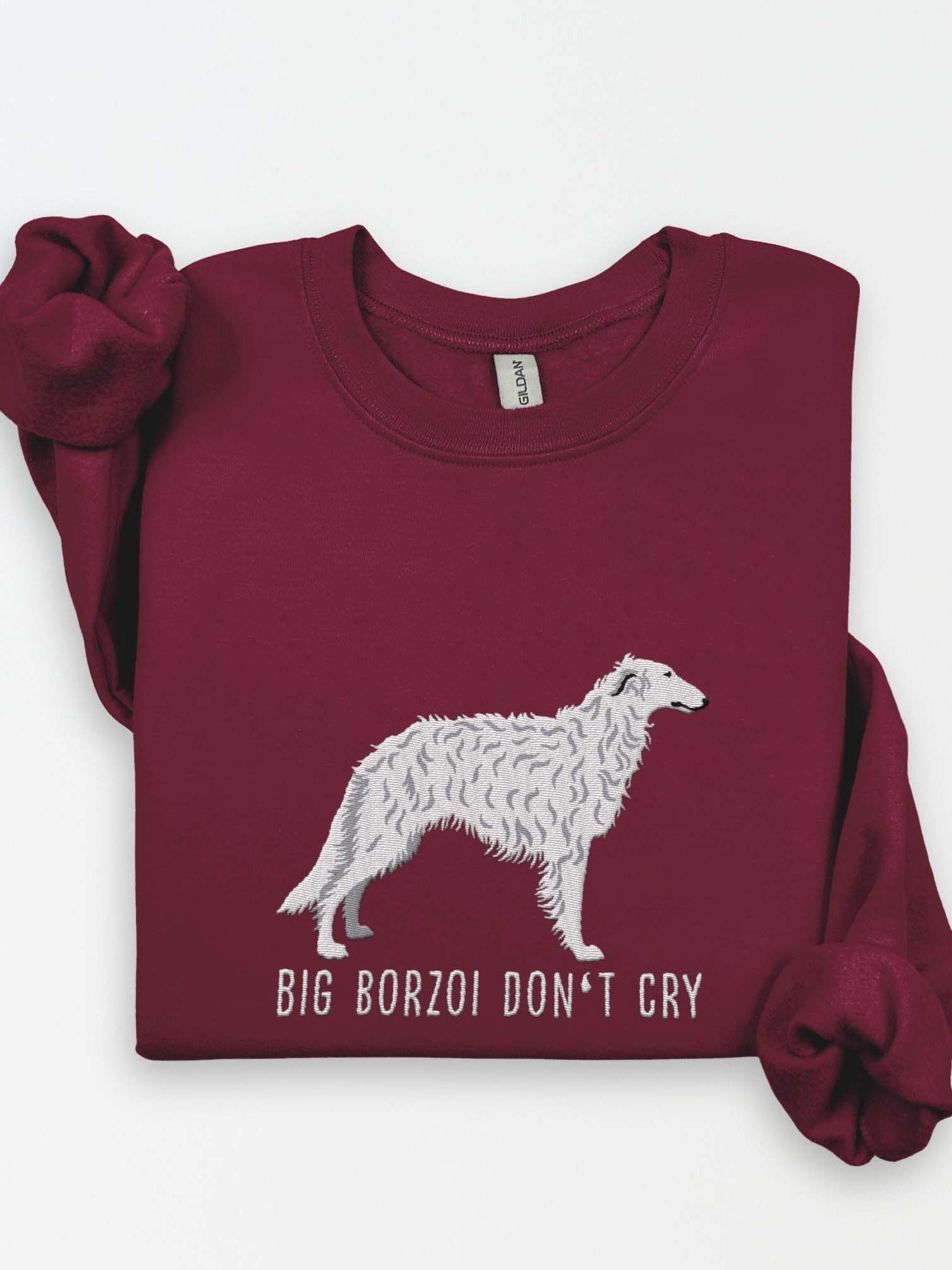 Big Borzoi Don't Cry Sweatshirt (Embroidered) of a Borzoi(White) product image (1)