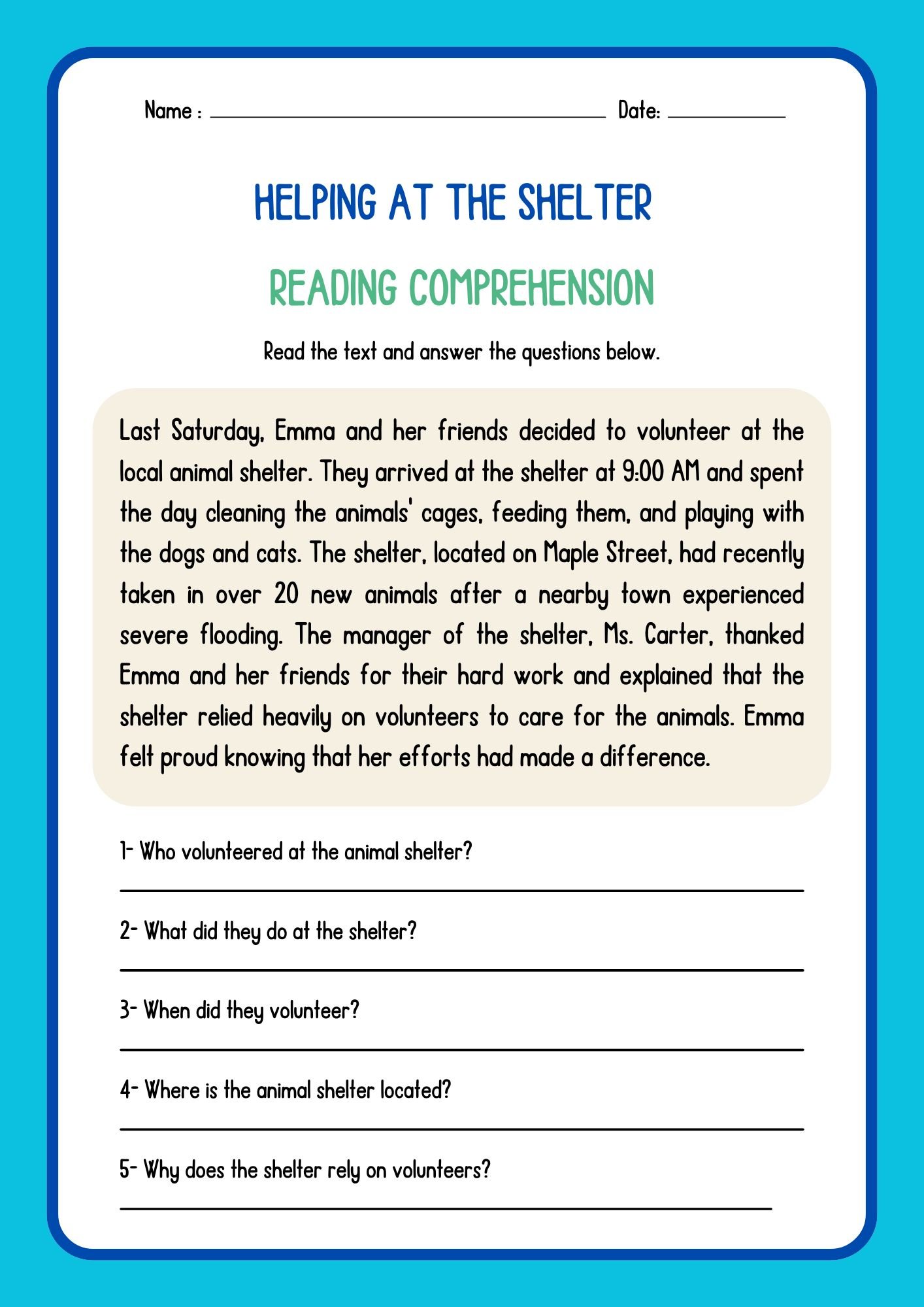 Who what when where why comprehension Worksheet product image (1)