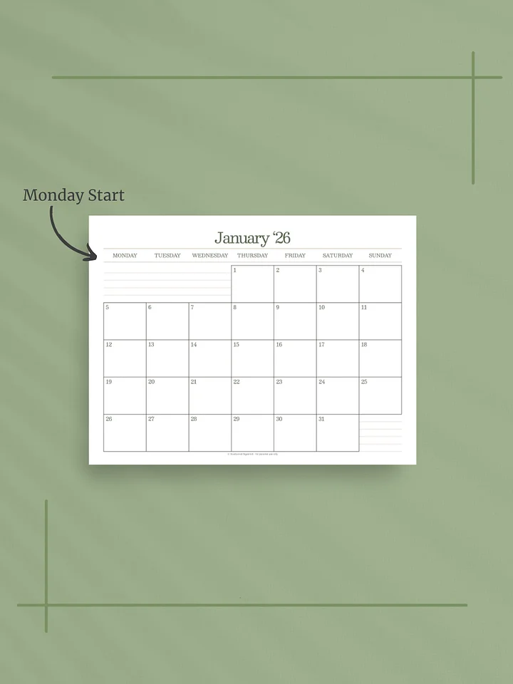 Forest Simplicity 2026 Calendar - Single Page per Month, Monday Start, Letter Size product image (2)