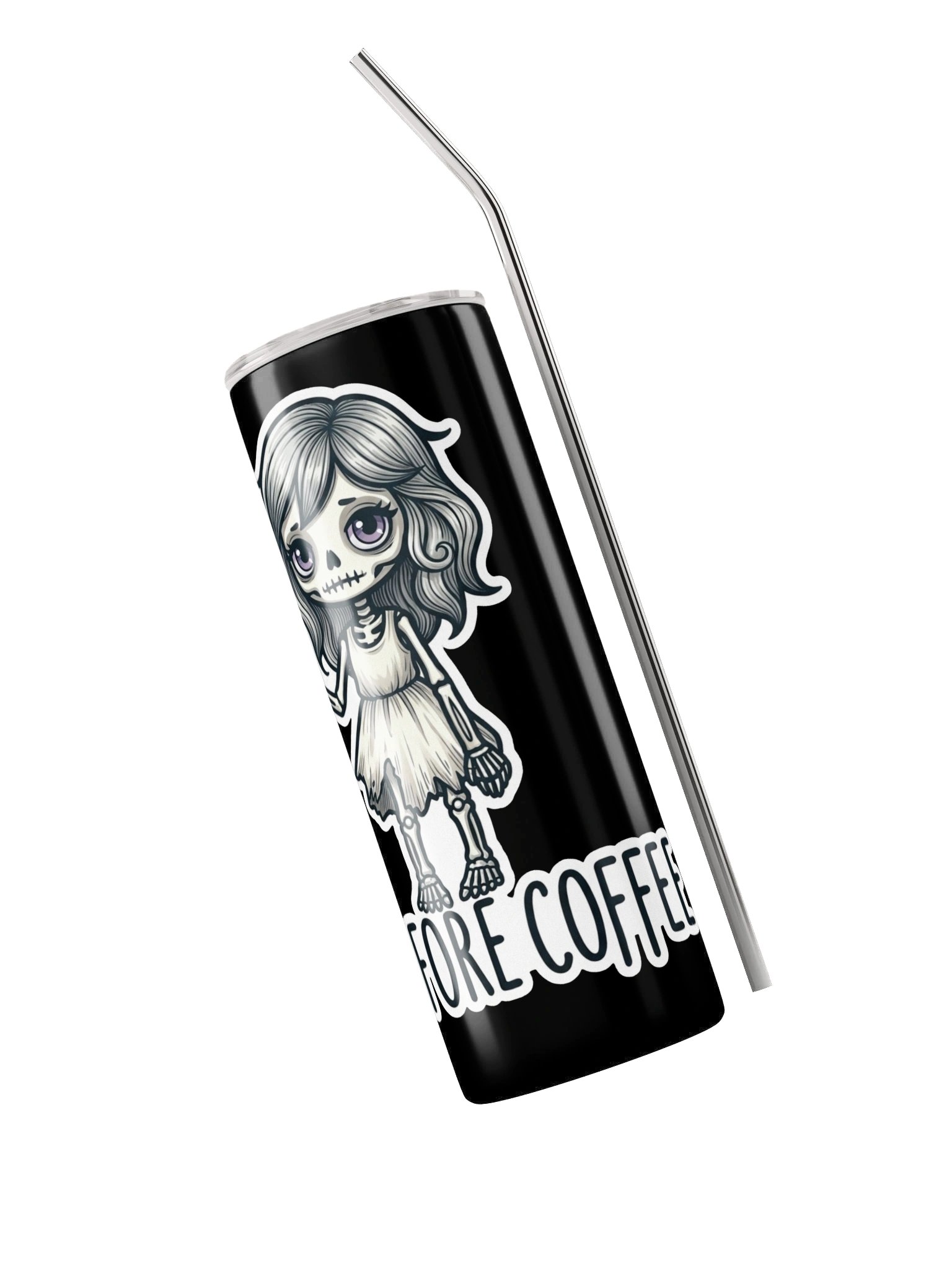 "Me Before Coffee" Skeleton Girl Tumbler | 20oz Stainless Steel product image (3)