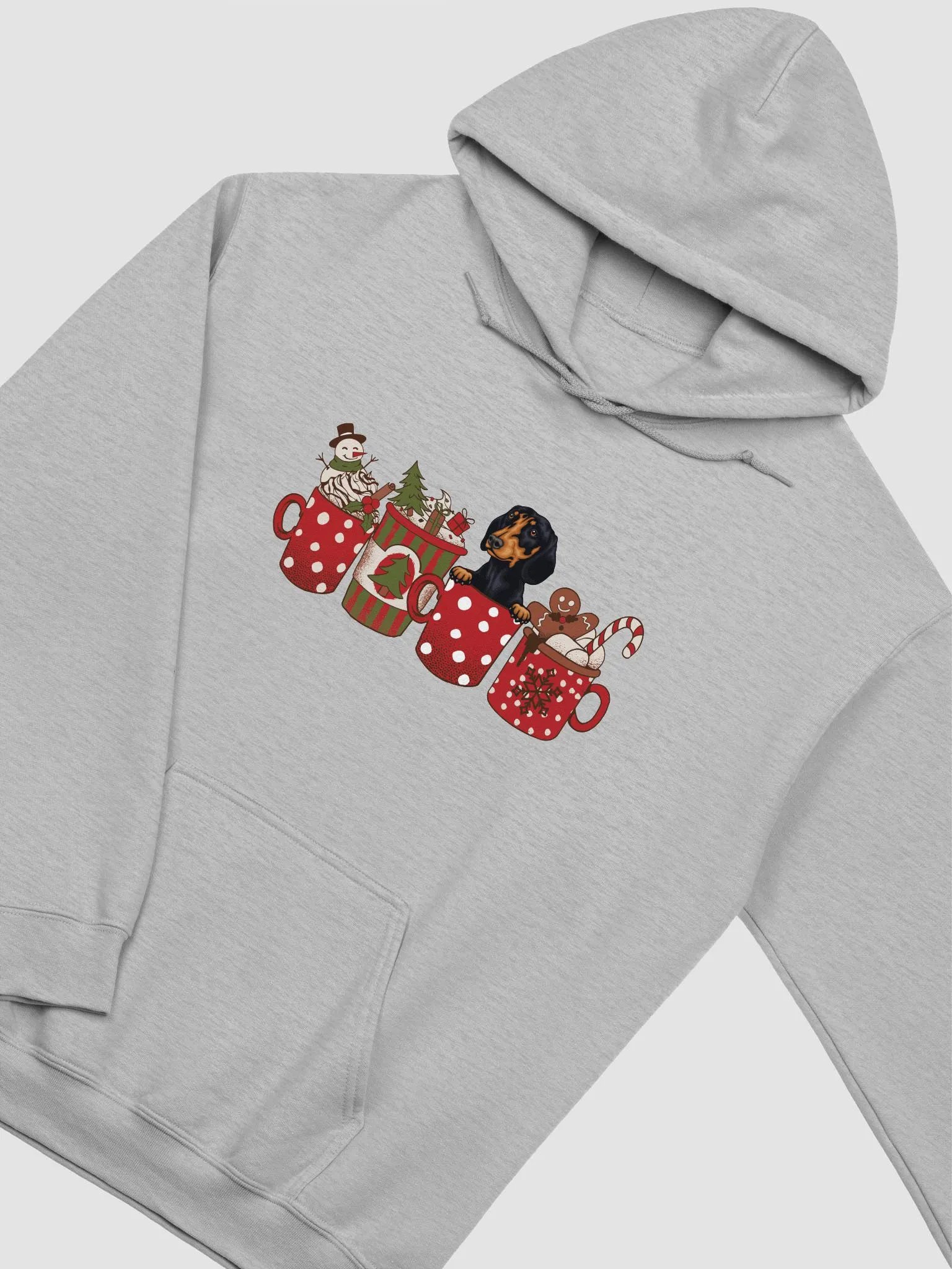 Cute Dachshund(2) in a Christmas Cup Hooded Sweatshirt | Funny Christmas Doxie/Wiener Pup in a Cup product image (25)