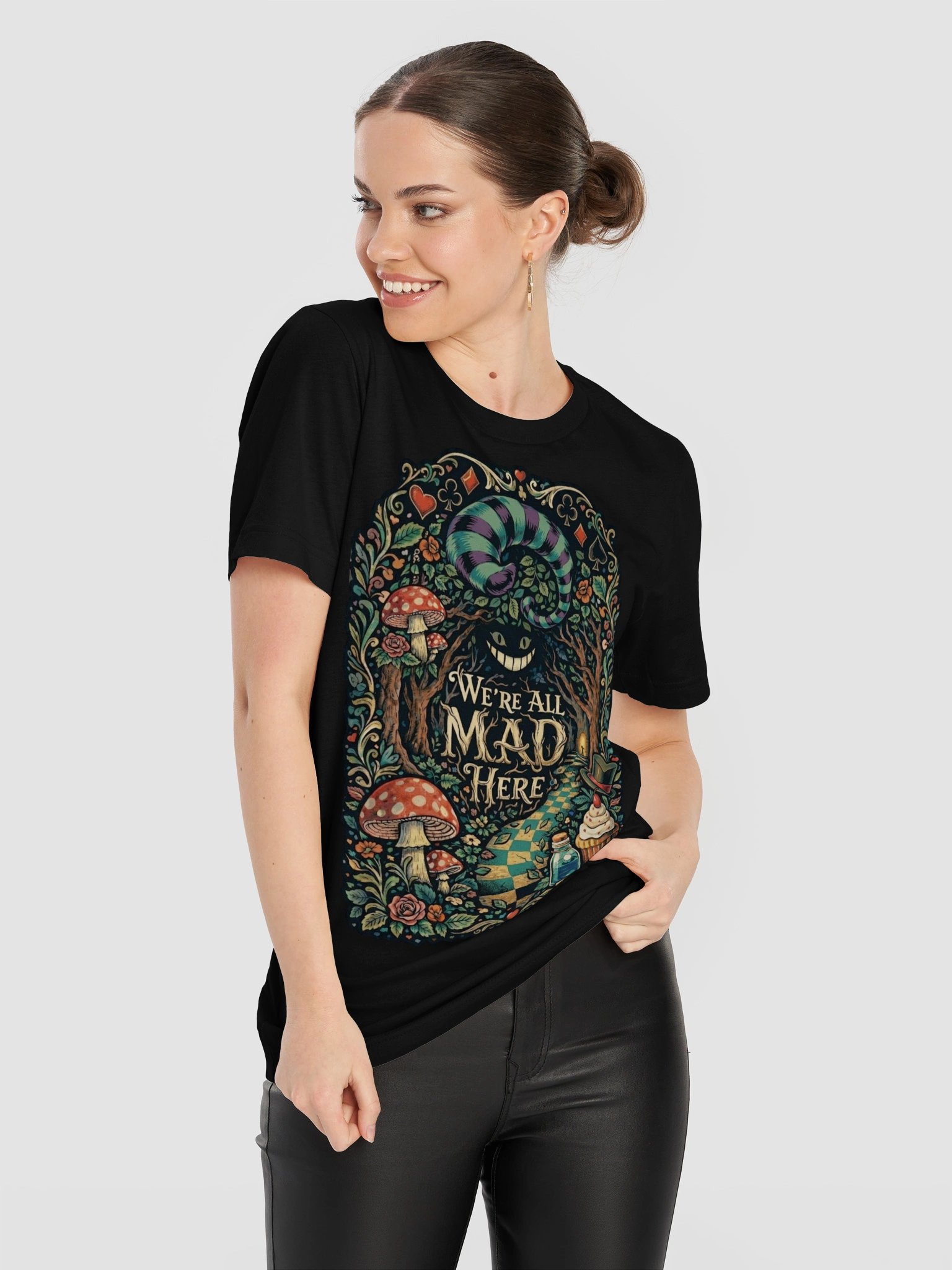 We're All Mad Here Shirt, Psychedelic Forest Wonderland Graphic, Cheshire Cat Tee product image (12)