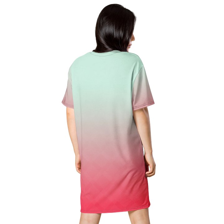 Exclusive Gradient T-Shirt Dress - Mint Green to Bright Pink - Trendy Oversized Fit product image (2)