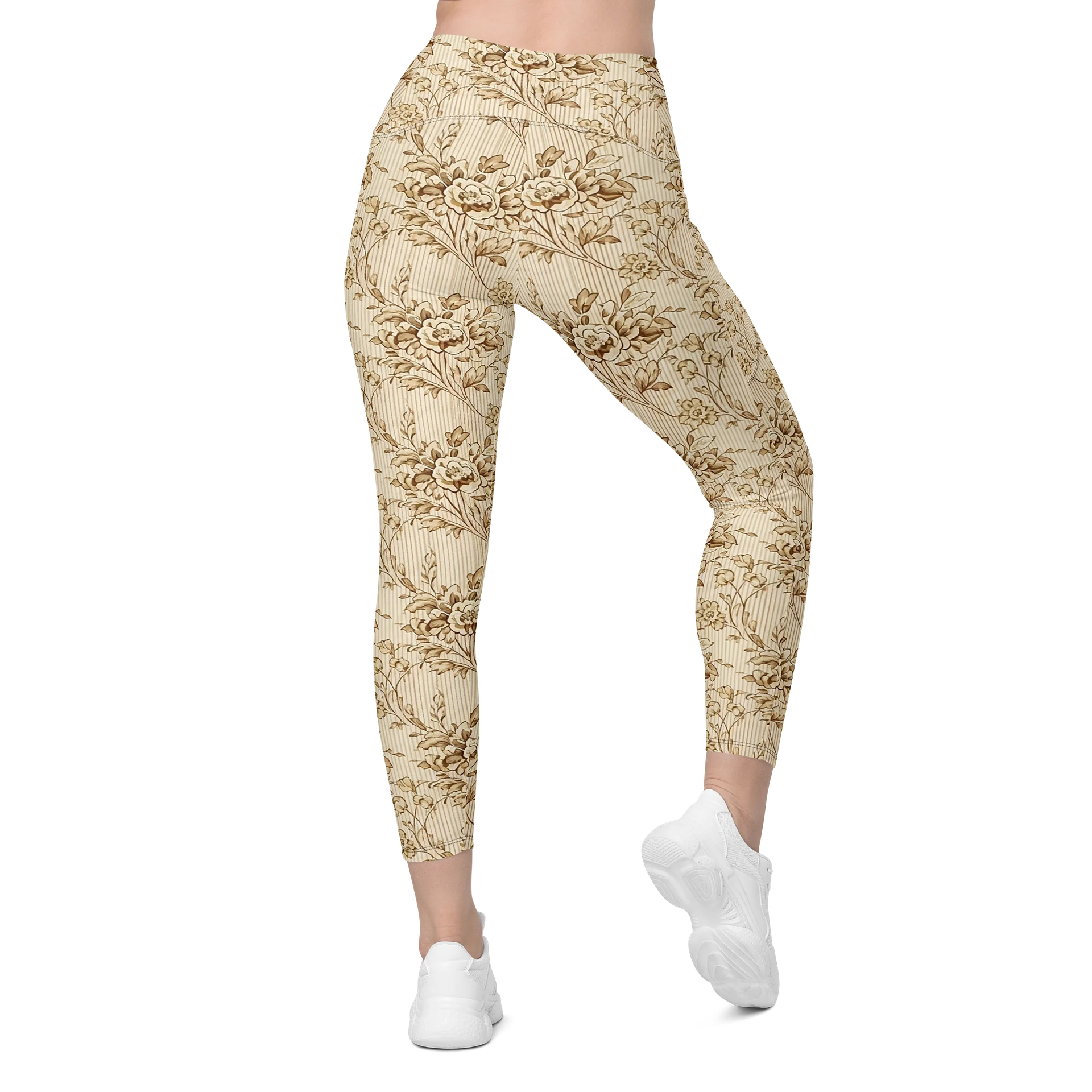 Beige Floral All-Over Print Pocket Leggings product image (2)