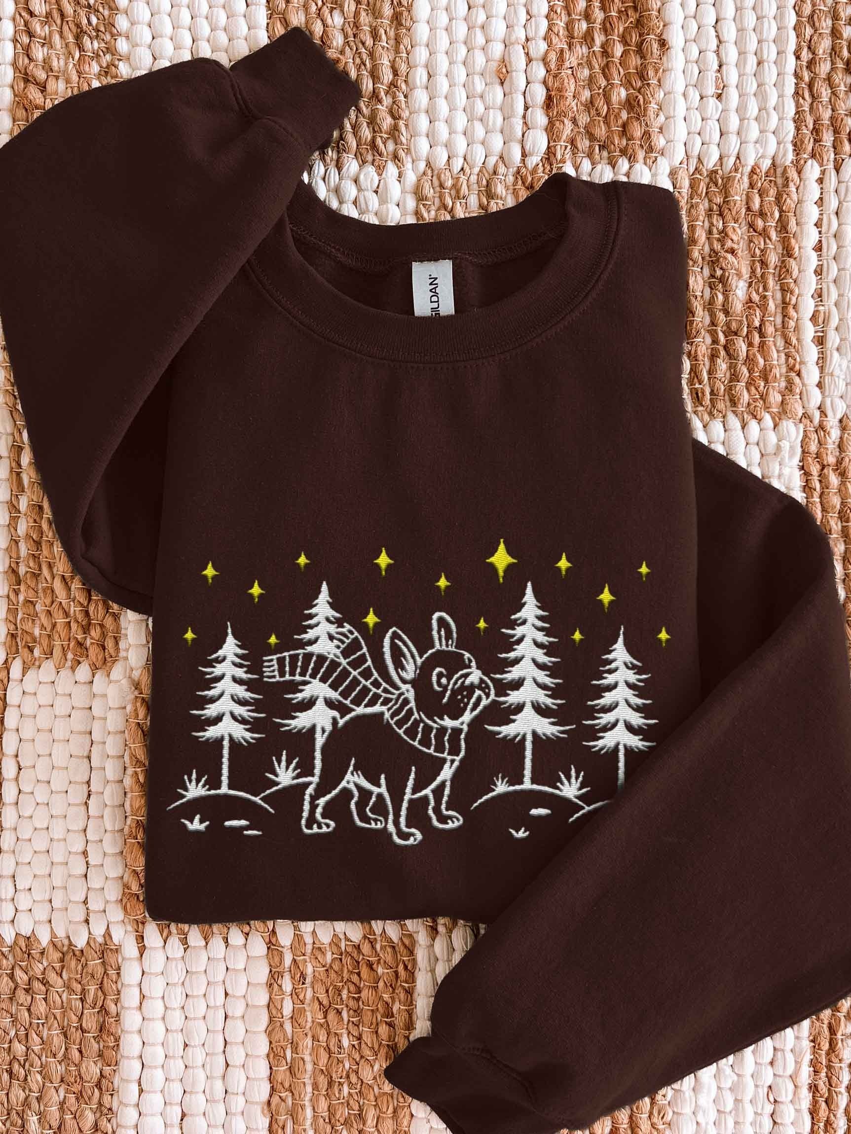 French Bulldog Winter/Christmas Line Art Design Embroidered Sweatshirt product image (1)