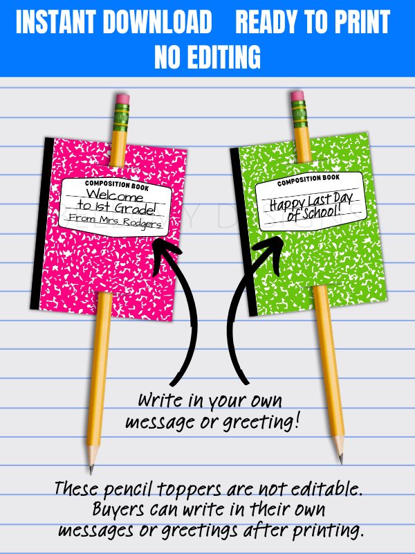 Notebook Pencil Toppers - Composition Notebook Printable product image (3)