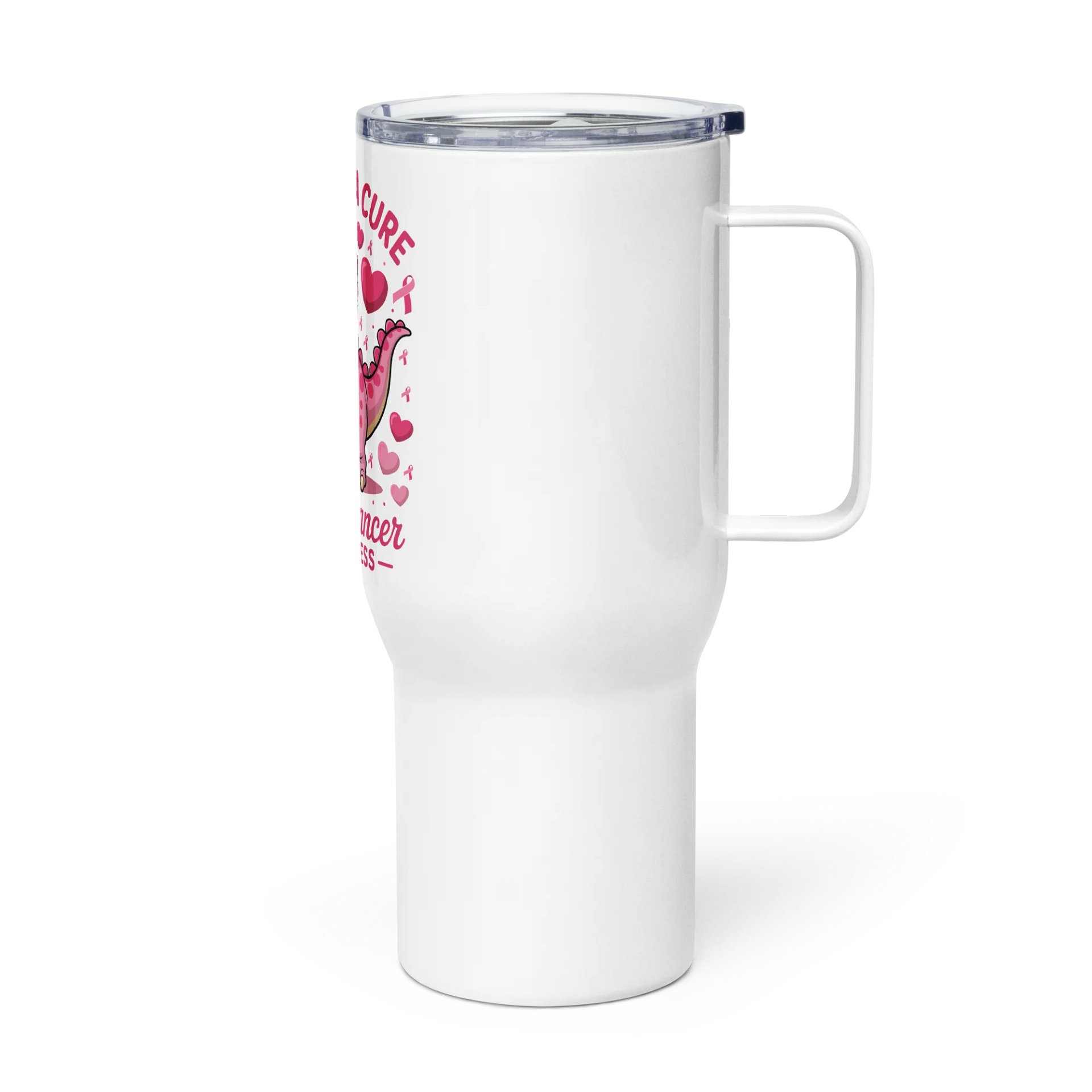 Hope For A Cure Breast Cancer Awareness Tumbler - 20oz Pink Dinosaur Travel Mug with Lid | Support Cancer Warriors product image (4)