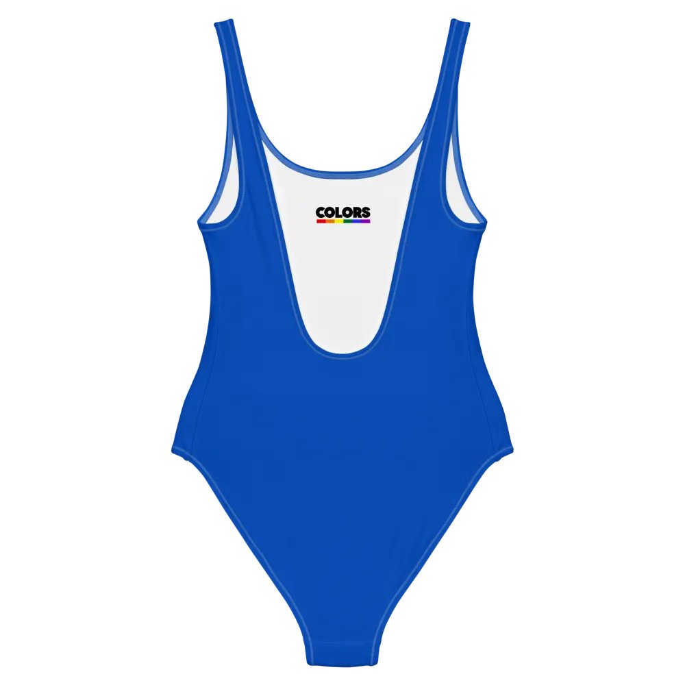 Plain Color Absolute Blue One-Piece Swimsuit product image (8)