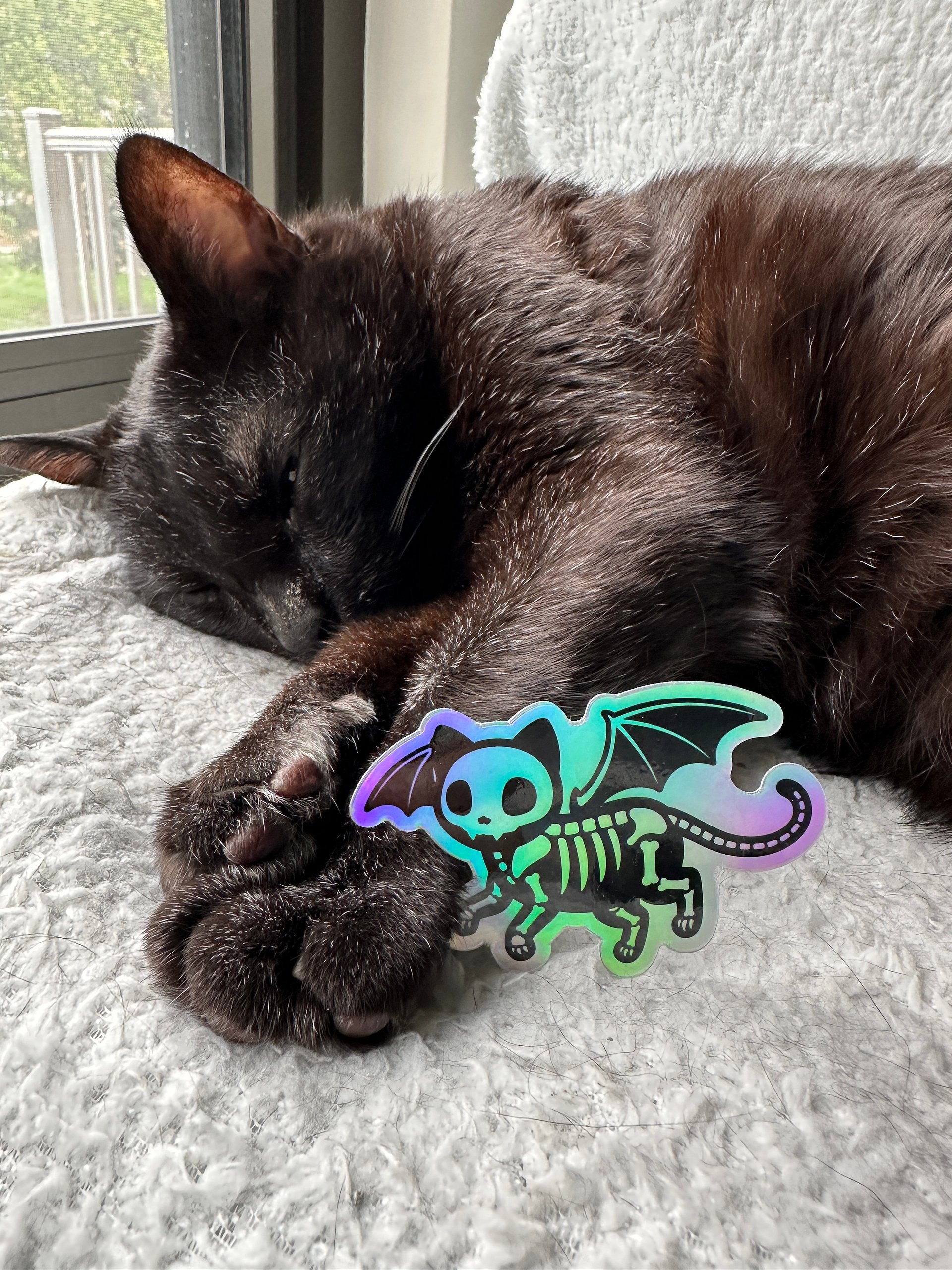 Holographic skelly battycat sticker product image (2)