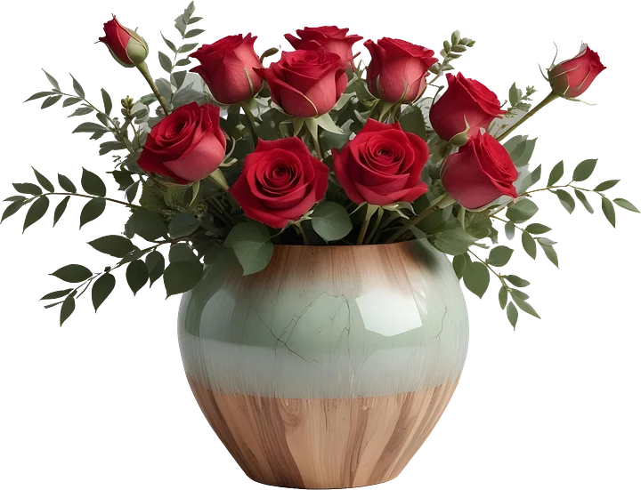 Elegant Green Gradient Vase with Red Roses PNG product image (1)